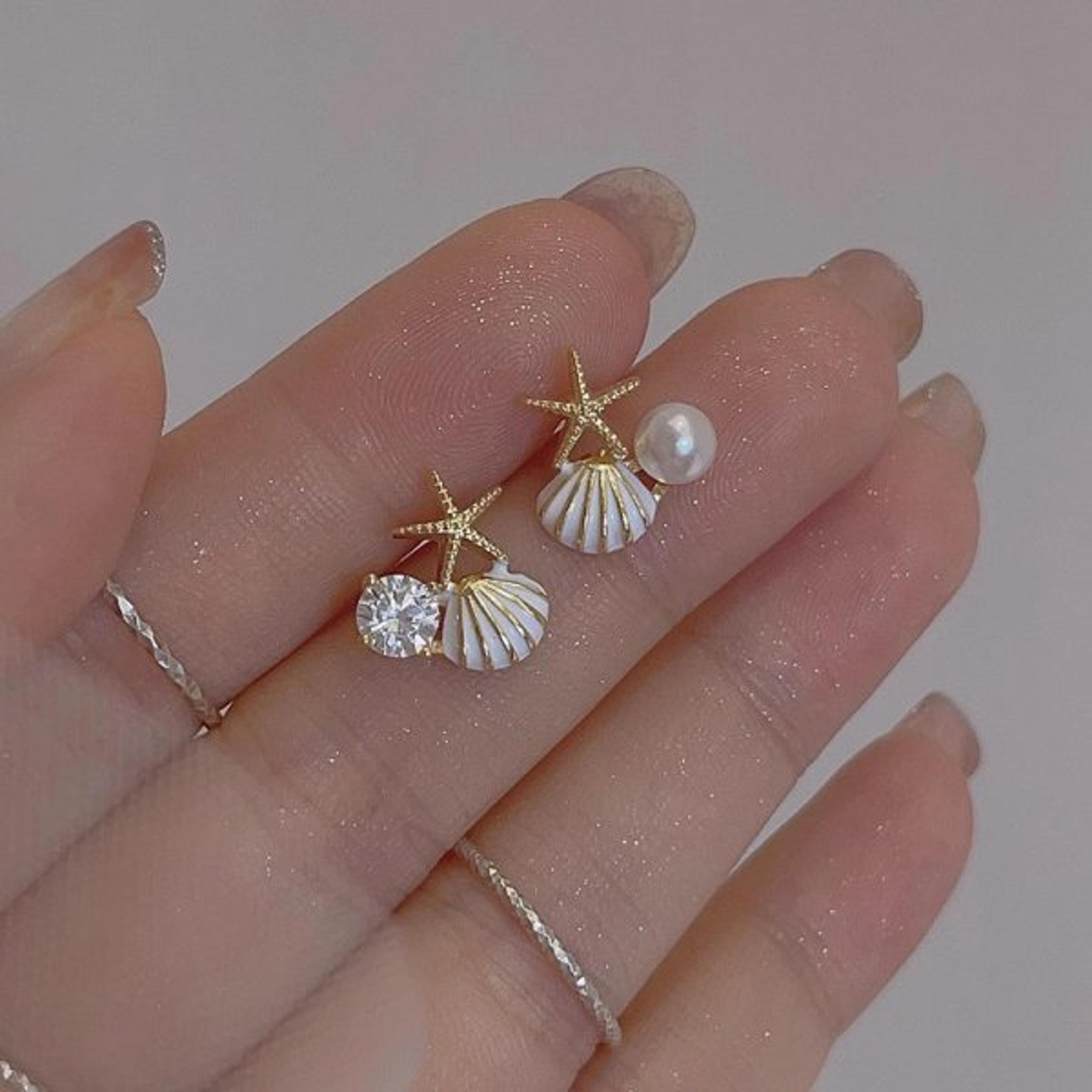 Vintage Starfish Earrings With Shell Pearl Drop Gold Beach Jewelry For Women 10