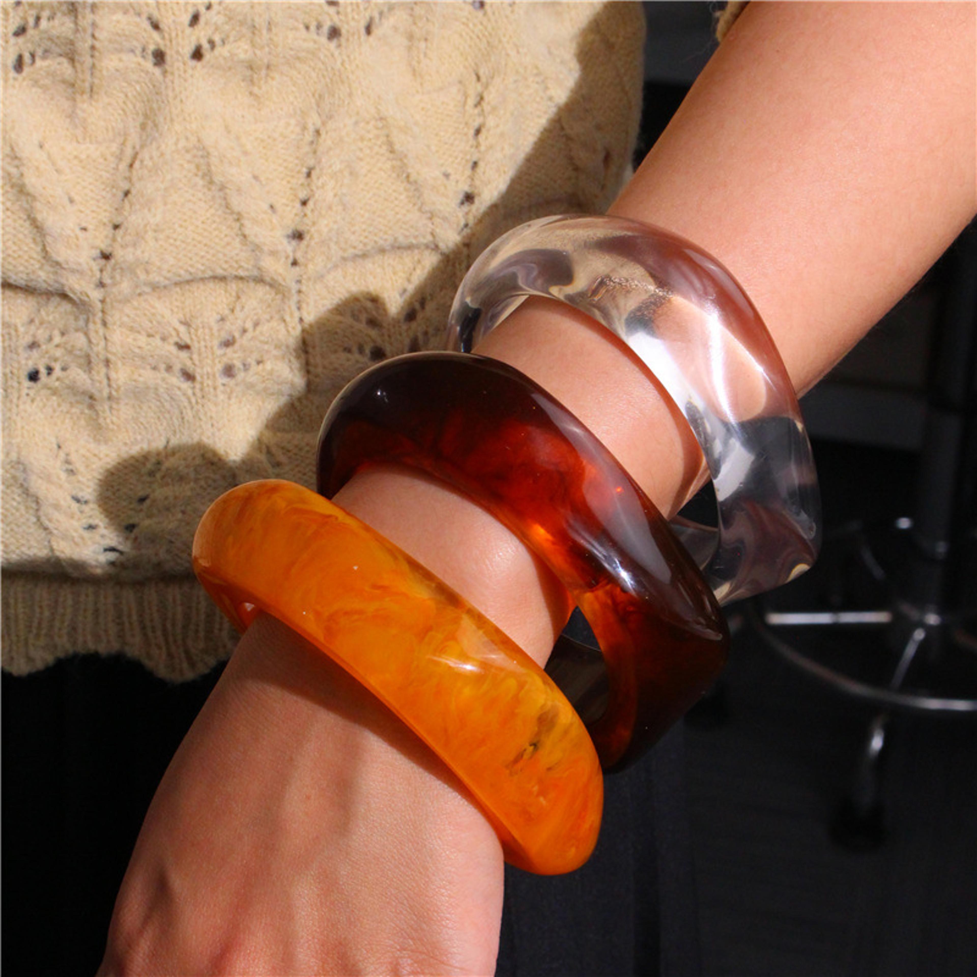 Vintage Chunky Resin Bangle Geometric Acrylic Bracelet For Women Boho Statement Jewelry 3