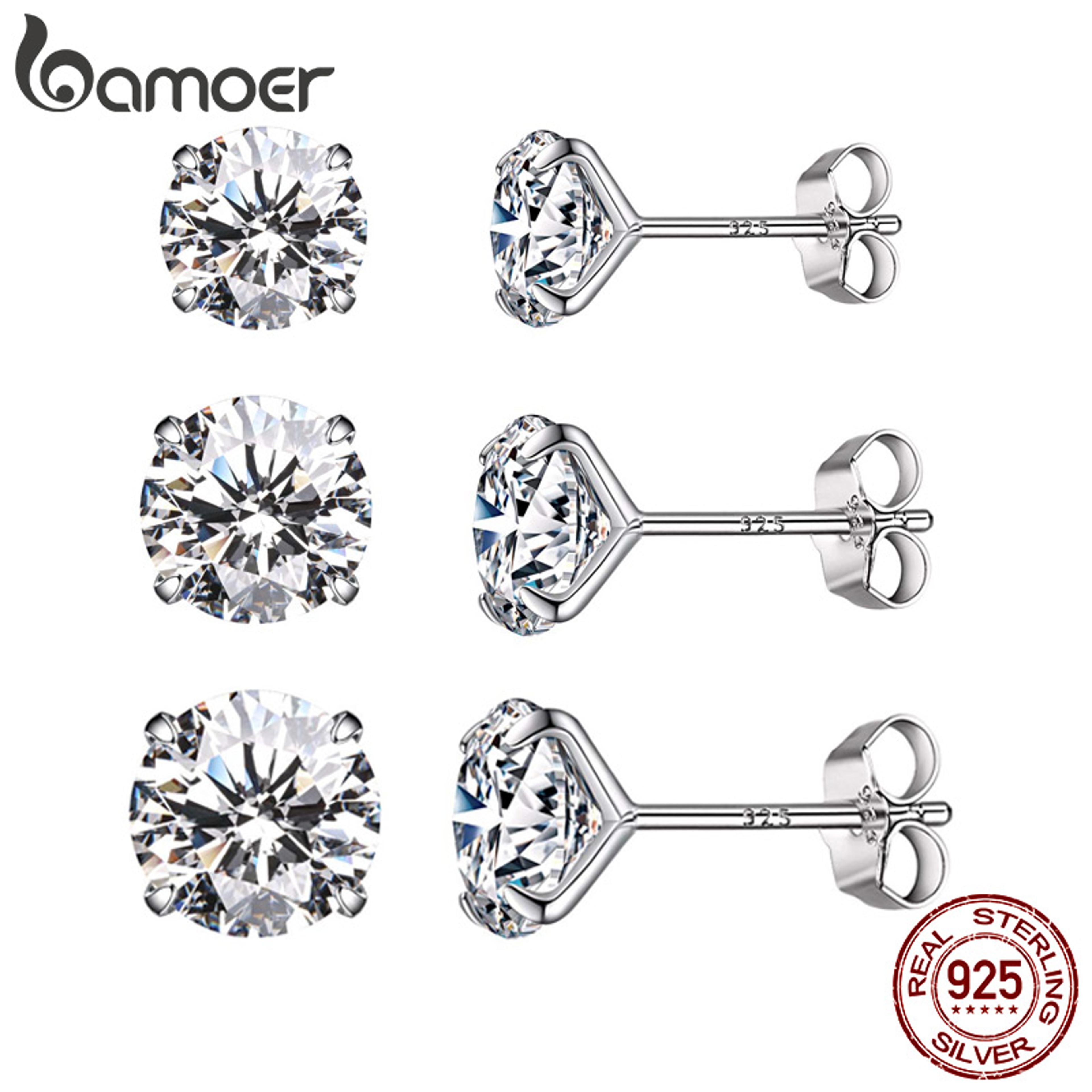 Sterling Silver Stud Earrings Set With Stones Hypoallergenic Minimalist Jewelry 1