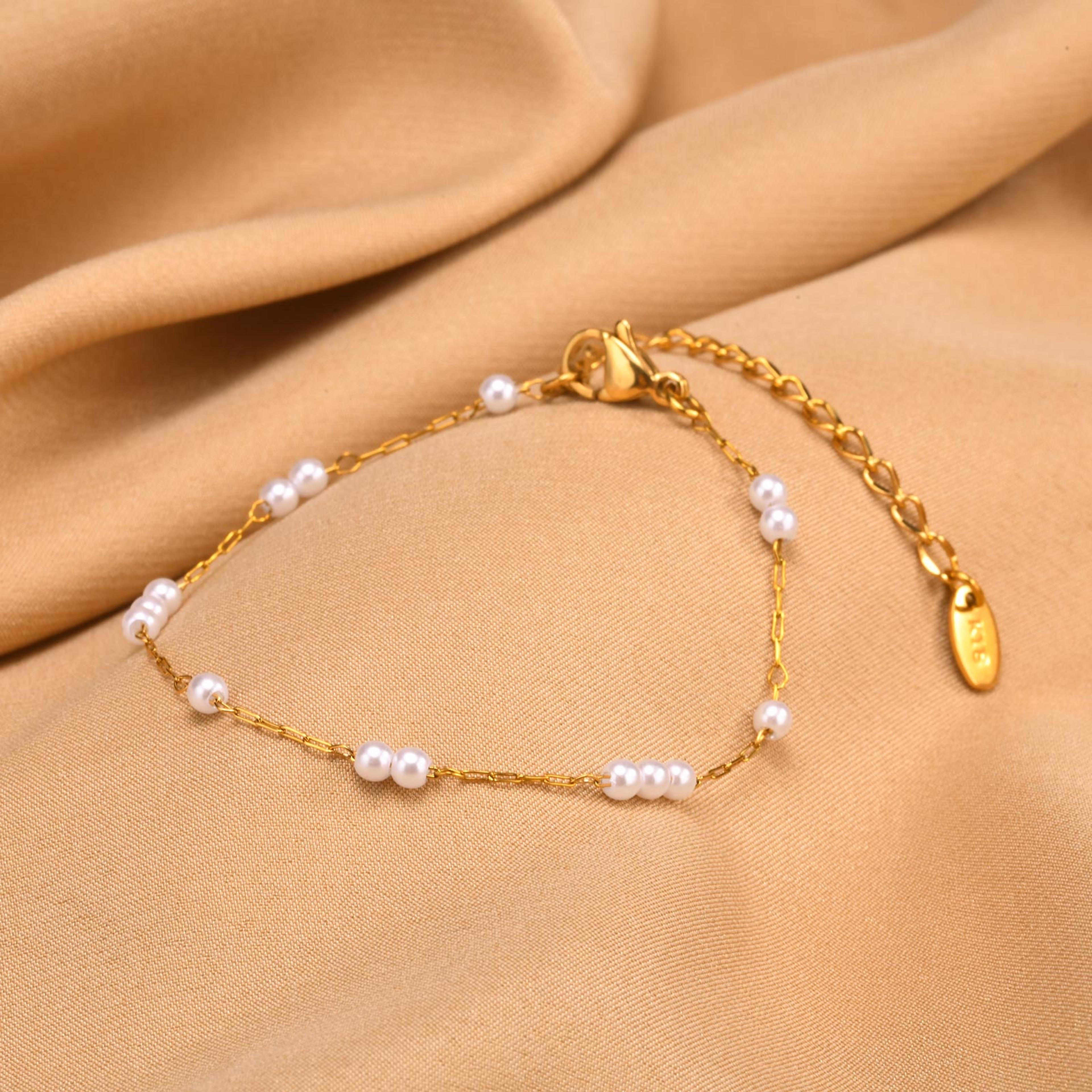 Elegant Pearl Bracelet Gold Chain Stainless Steel Bracelet For Women 4