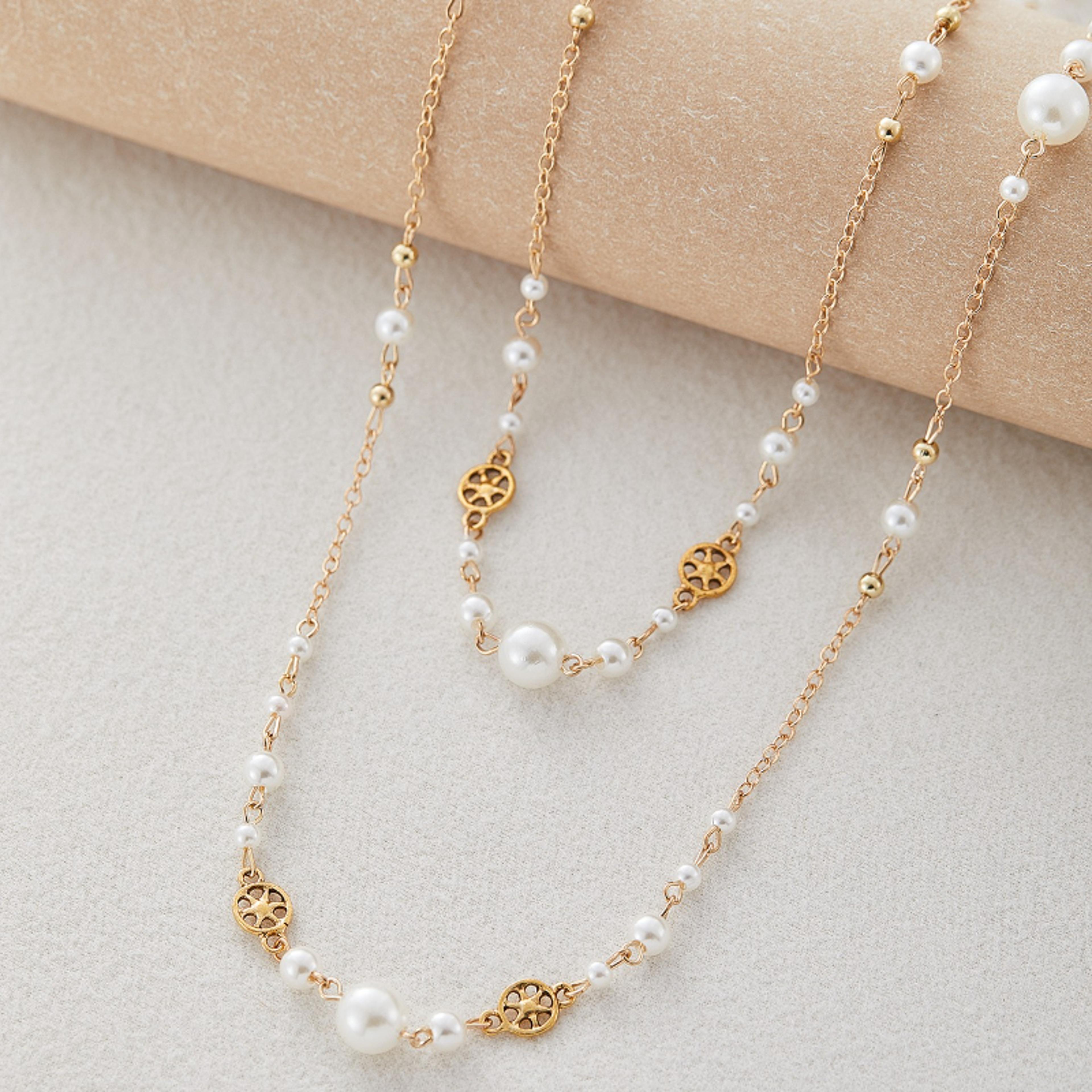 Vintage Layered Pearl Necklace With Hollow Star Pendant Double Layer Design 1