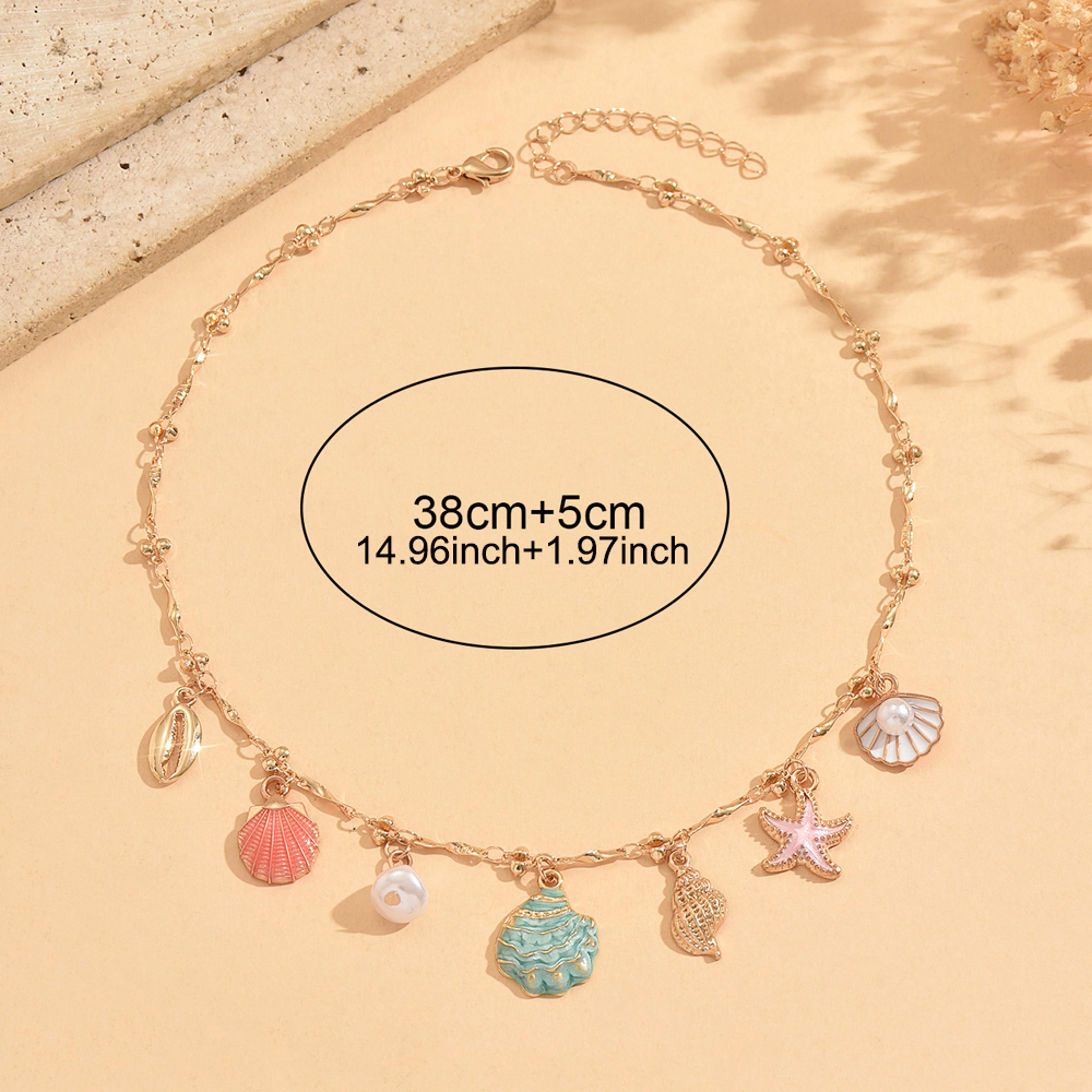 Boho Choker Necklace With Shell Starfish  Pearl Charms Adjustable Summer Beach Jewelry 3