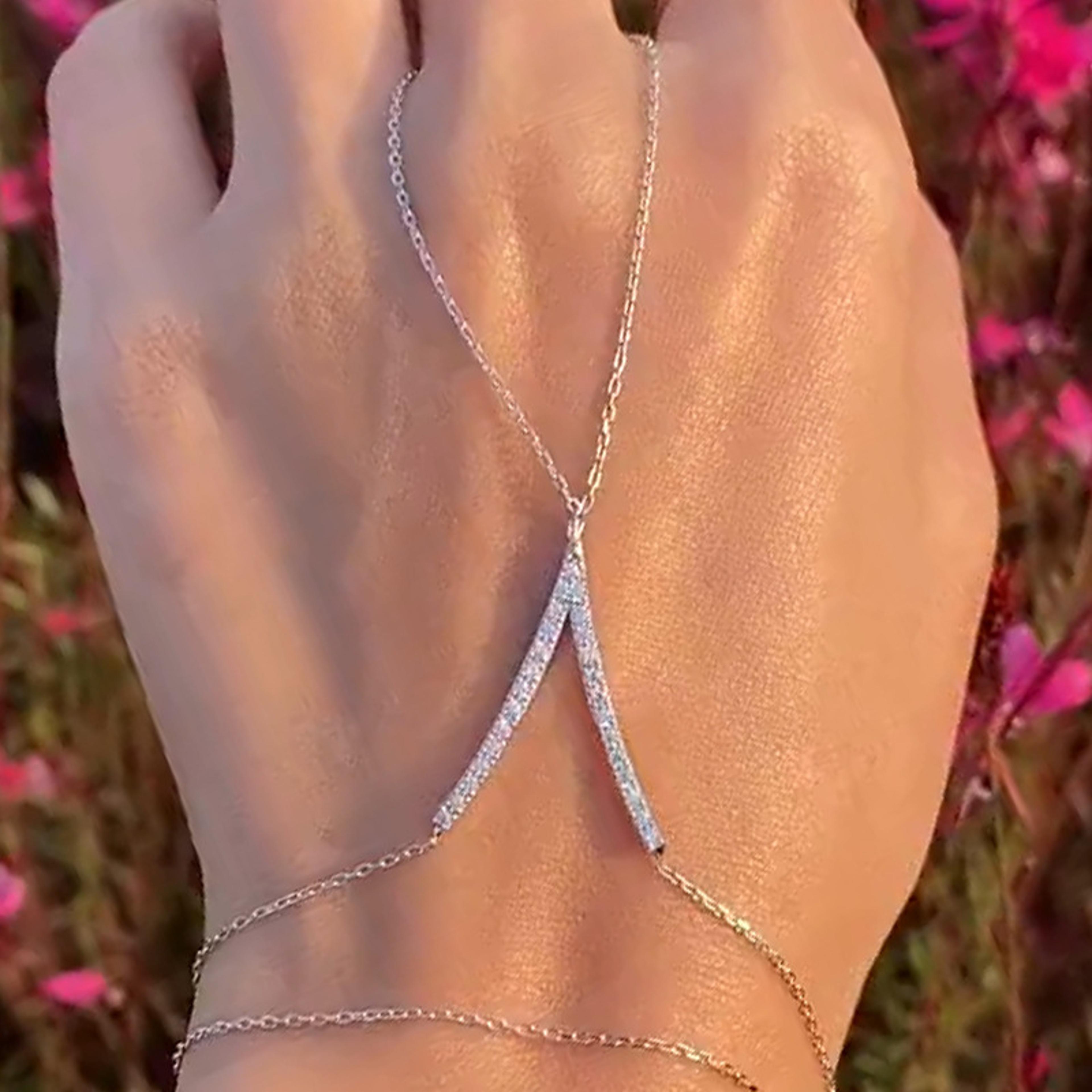 Celestial Gold Hand Chain With CZ Star Finger Bracelet For Women 2