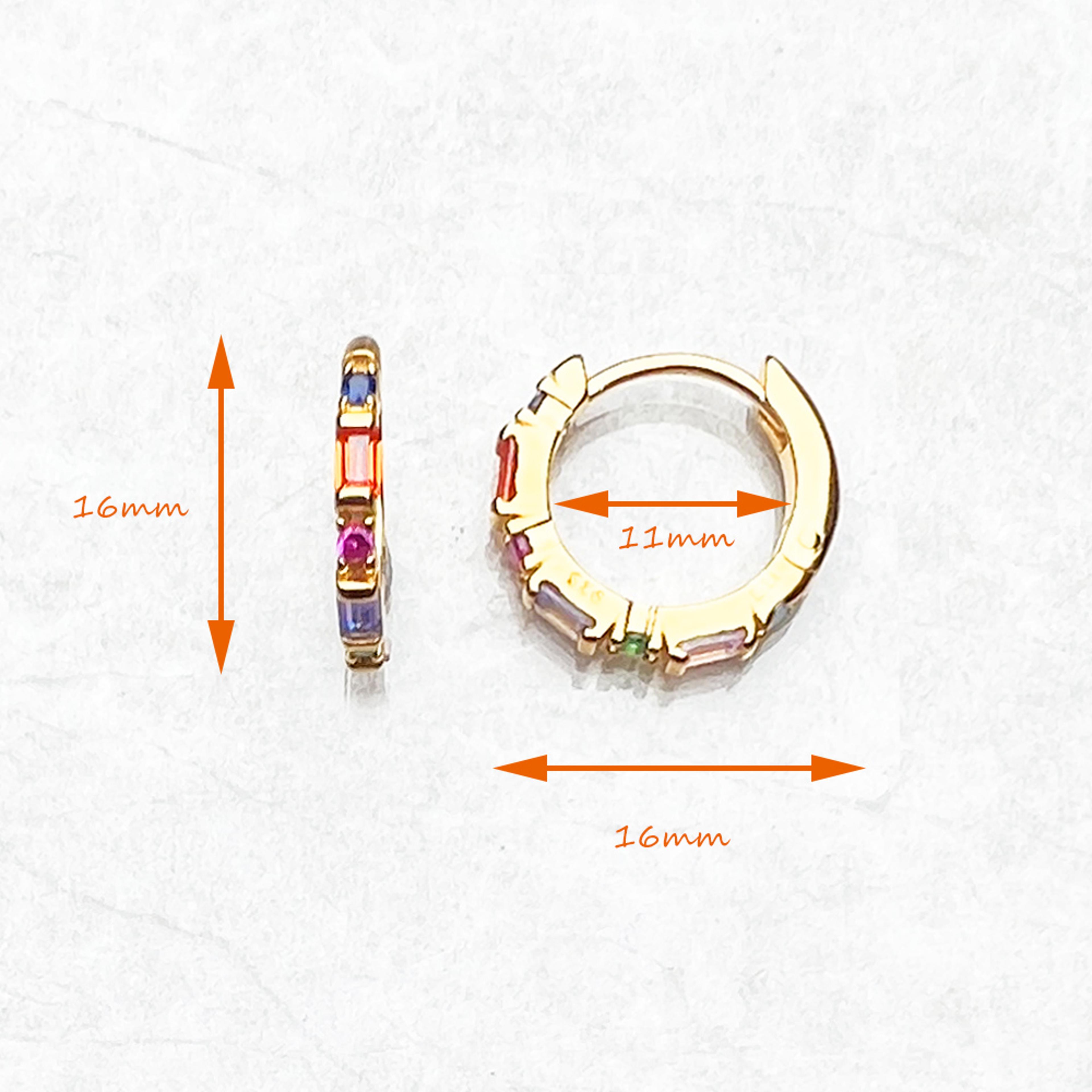 Sterling Silver Hoop Earrings With Rainbow Colorful Stones For Women 3