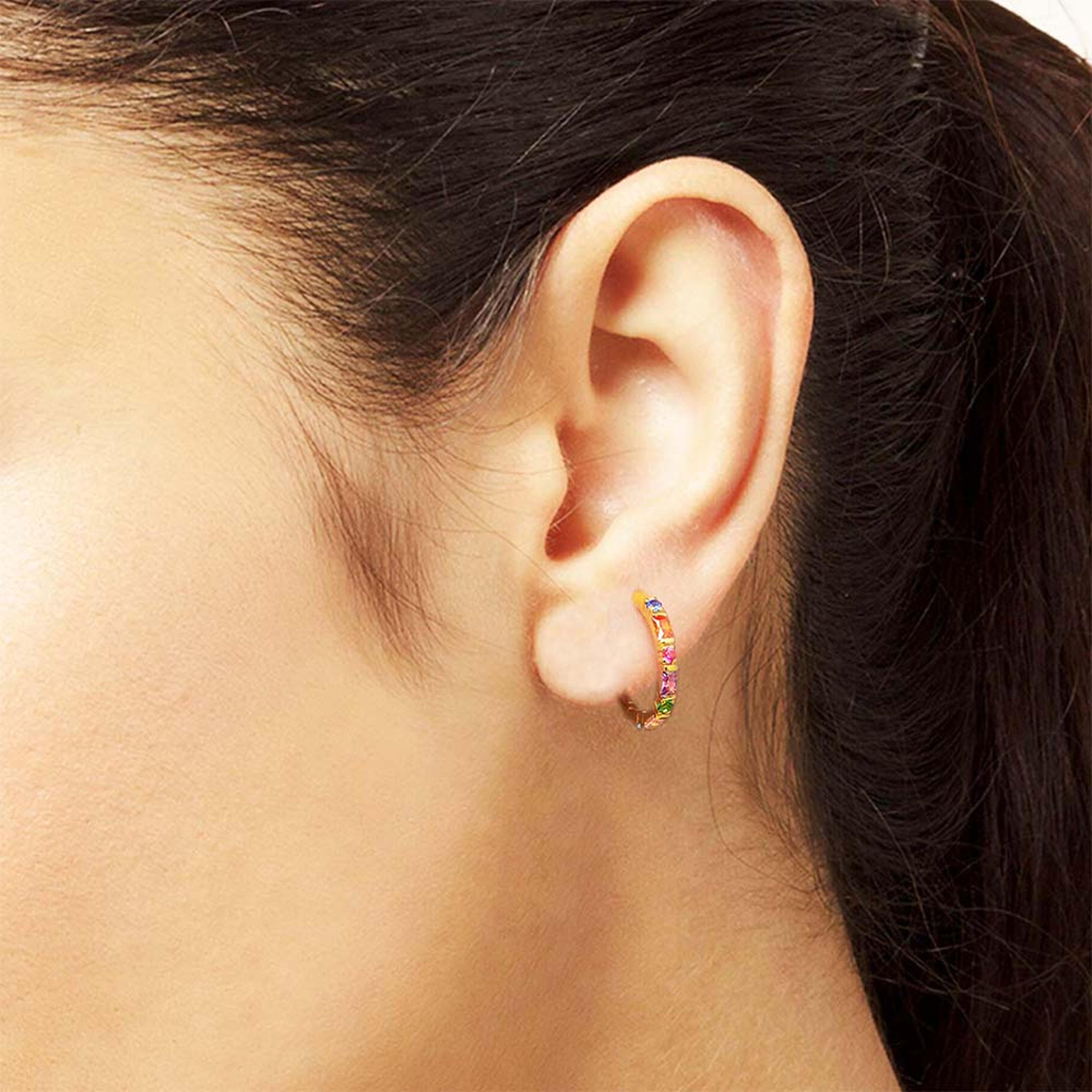 Sterling Silver Hoop Earrings With Rainbow Colorful Stones For Women 1