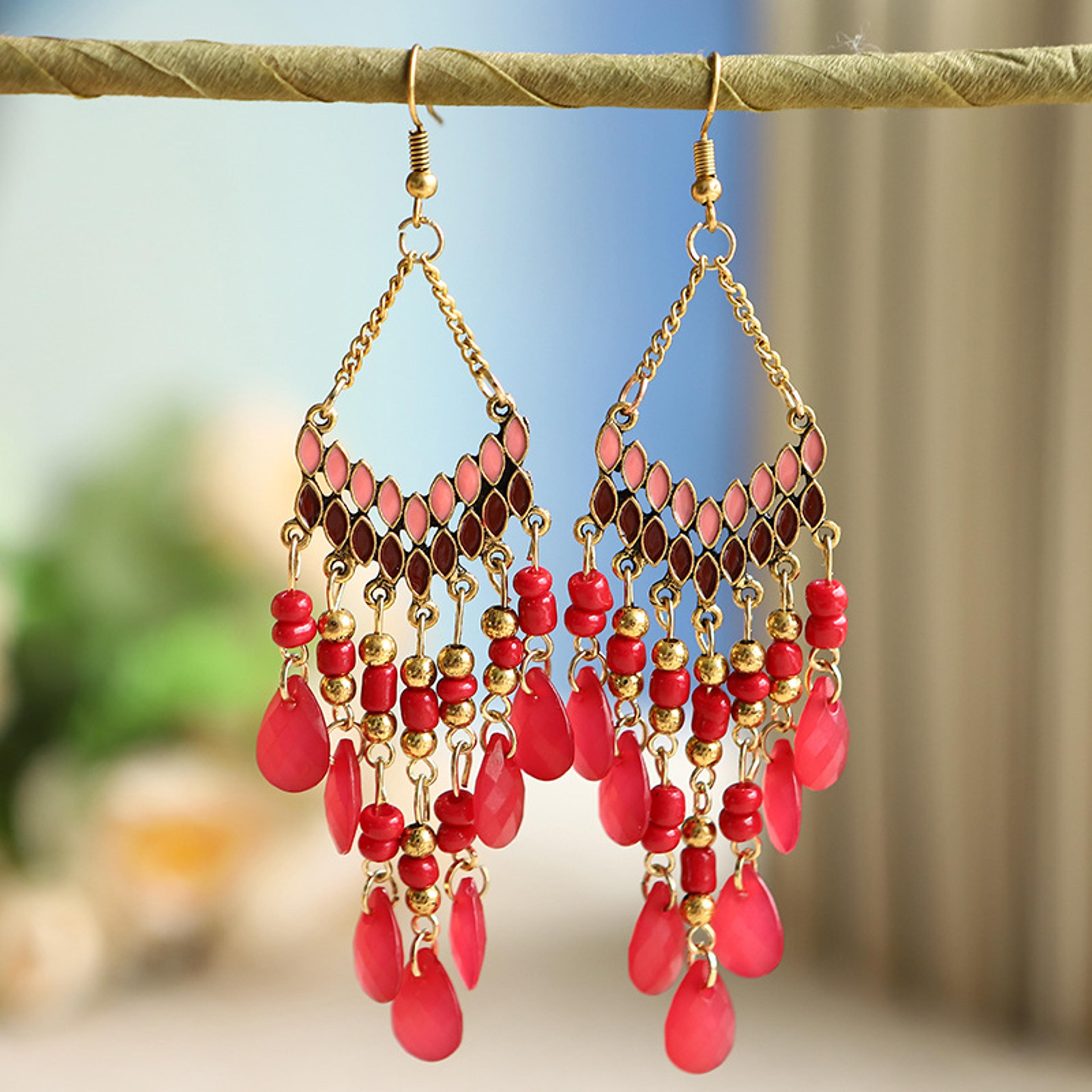 Bohemian Water Drop Beaded Tassel Earrings For Women Ethnic Retro Statement Jewelry 3