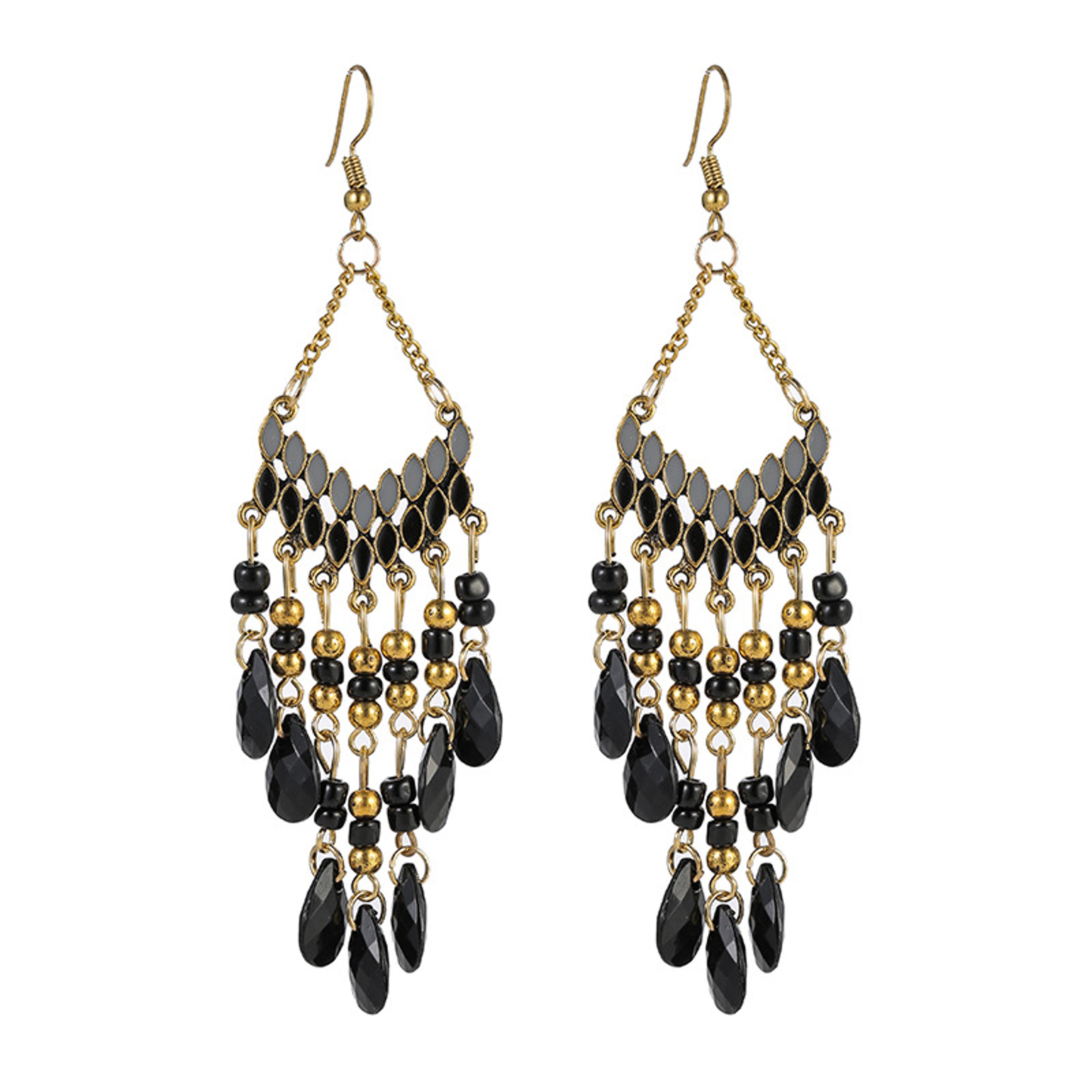 Bohemian Water Drop Beaded Tassel Earrings For Women Ethnic Retro Statement Jewelry 7