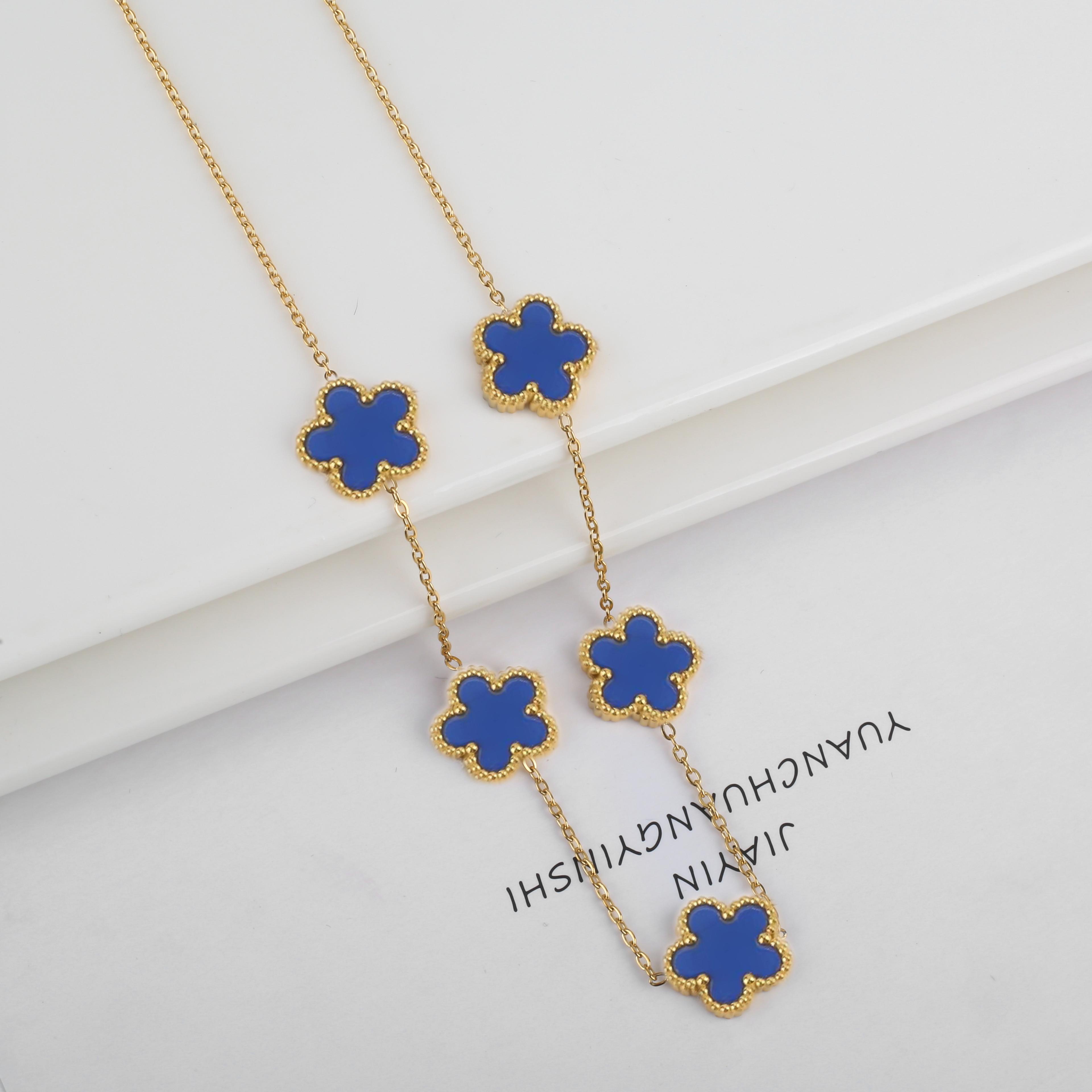 Elegant Stainless Steel Jewelry Set With Five Leaf Flower Necklace Bracelet  Earrings For Women 16