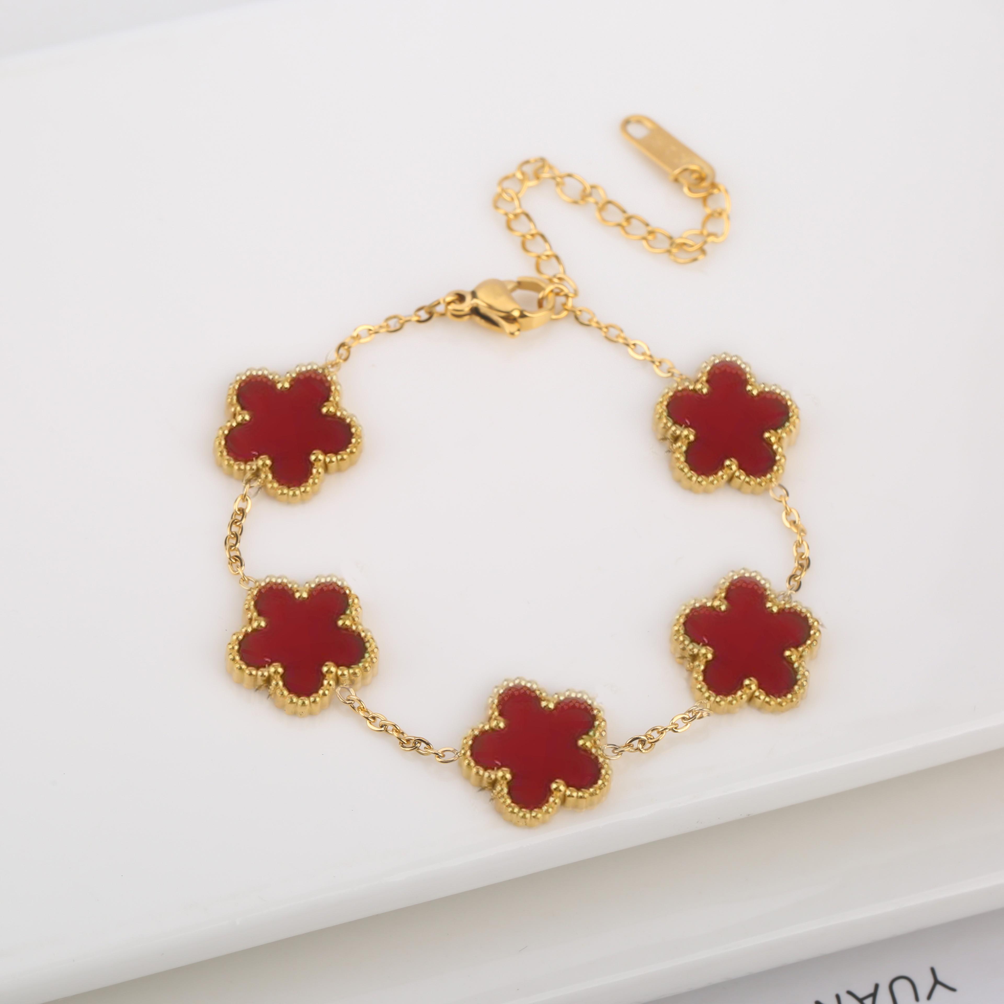 Elegant Stainless Steel Jewelry Set With Five Leaf Flower Necklace Bracelet  Earrings For Women 30