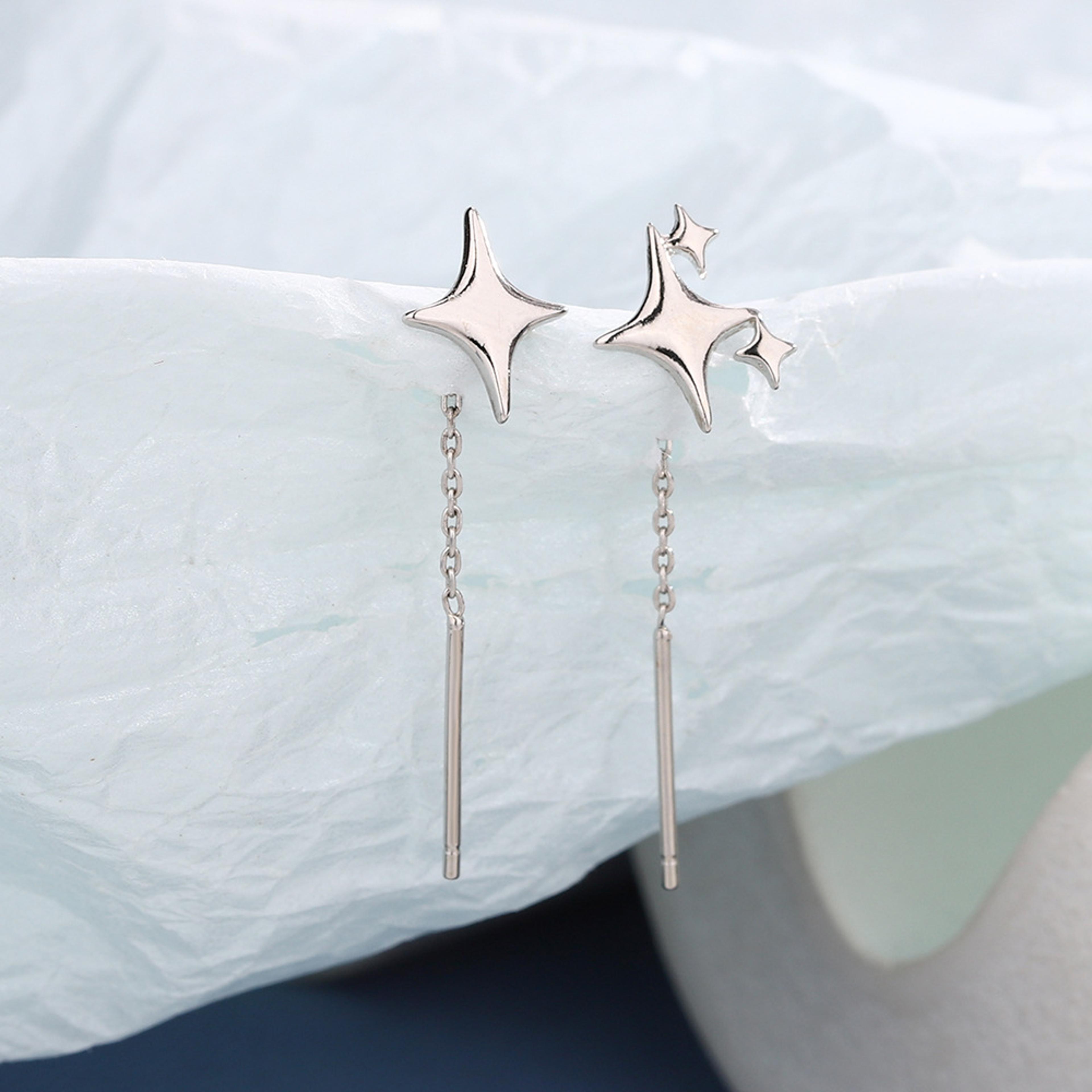 Sparkling Star Hoop Earrings With Rhinestone Tassel Geometric Design For Women 12