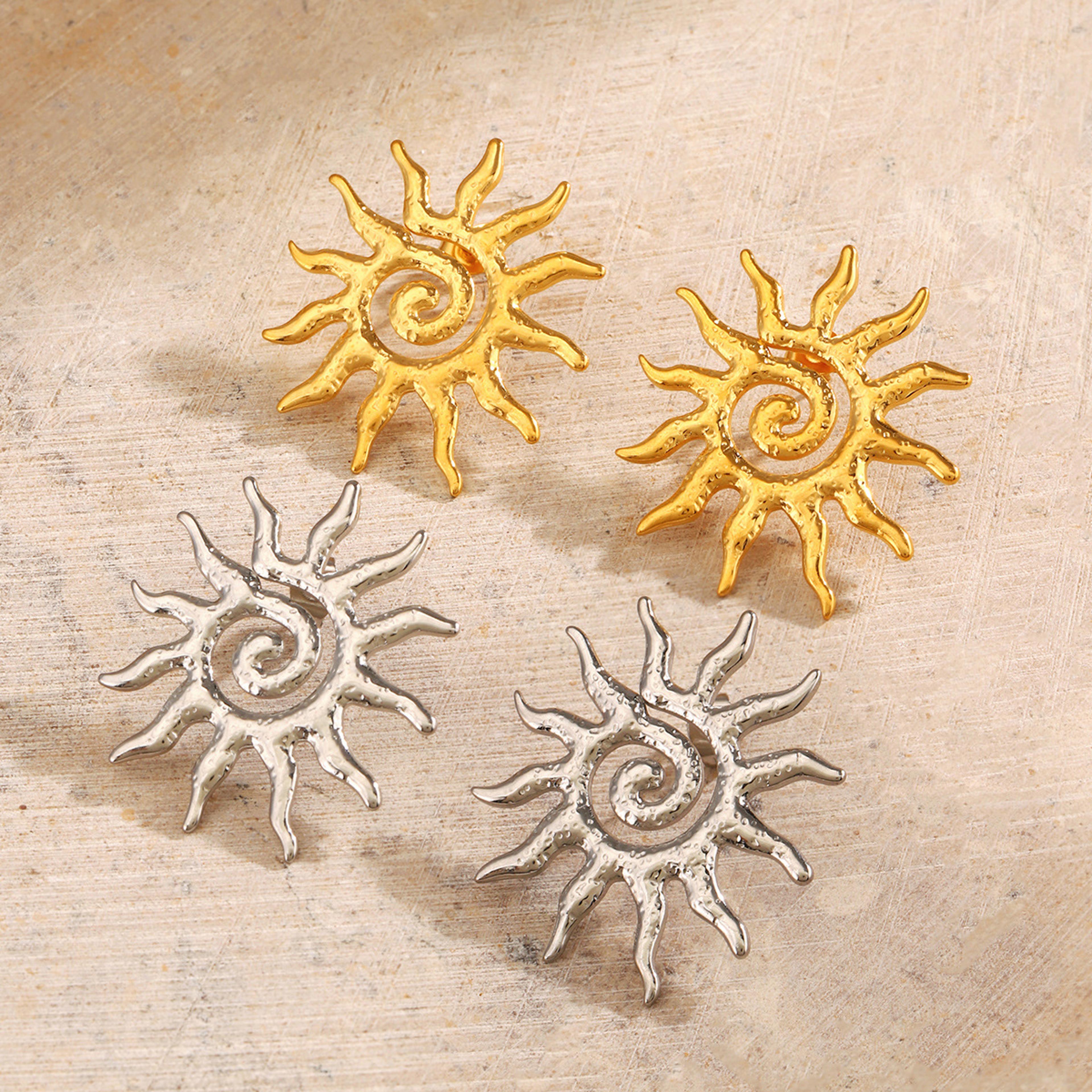 Radiant Sun Earrings In Stainless Steel Waterproof Hollow Gold Statement Earrings For Women 3