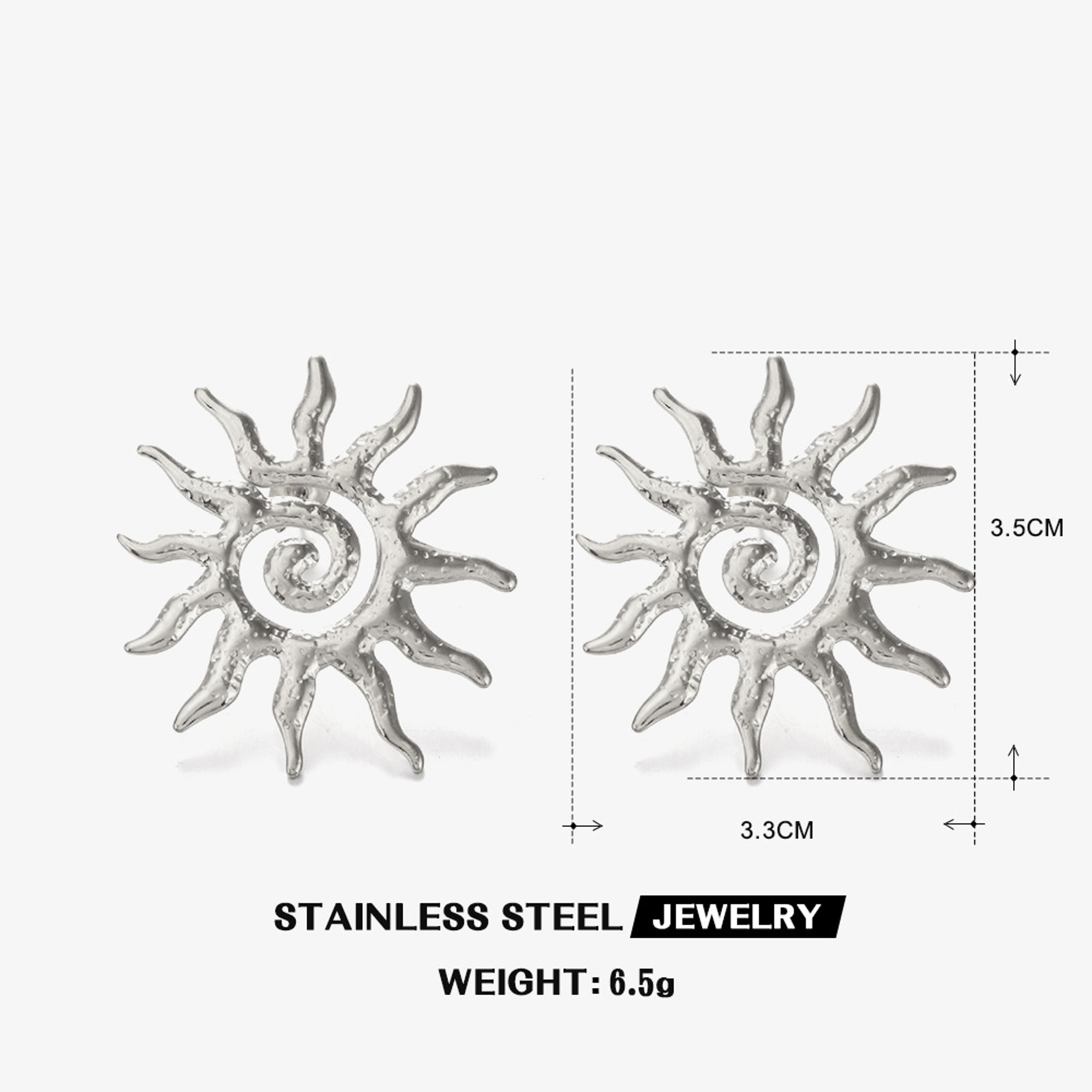 Radiant Sun Earrings In Stainless Steel Waterproof Hollow Gold Statement Earrings For Women 8