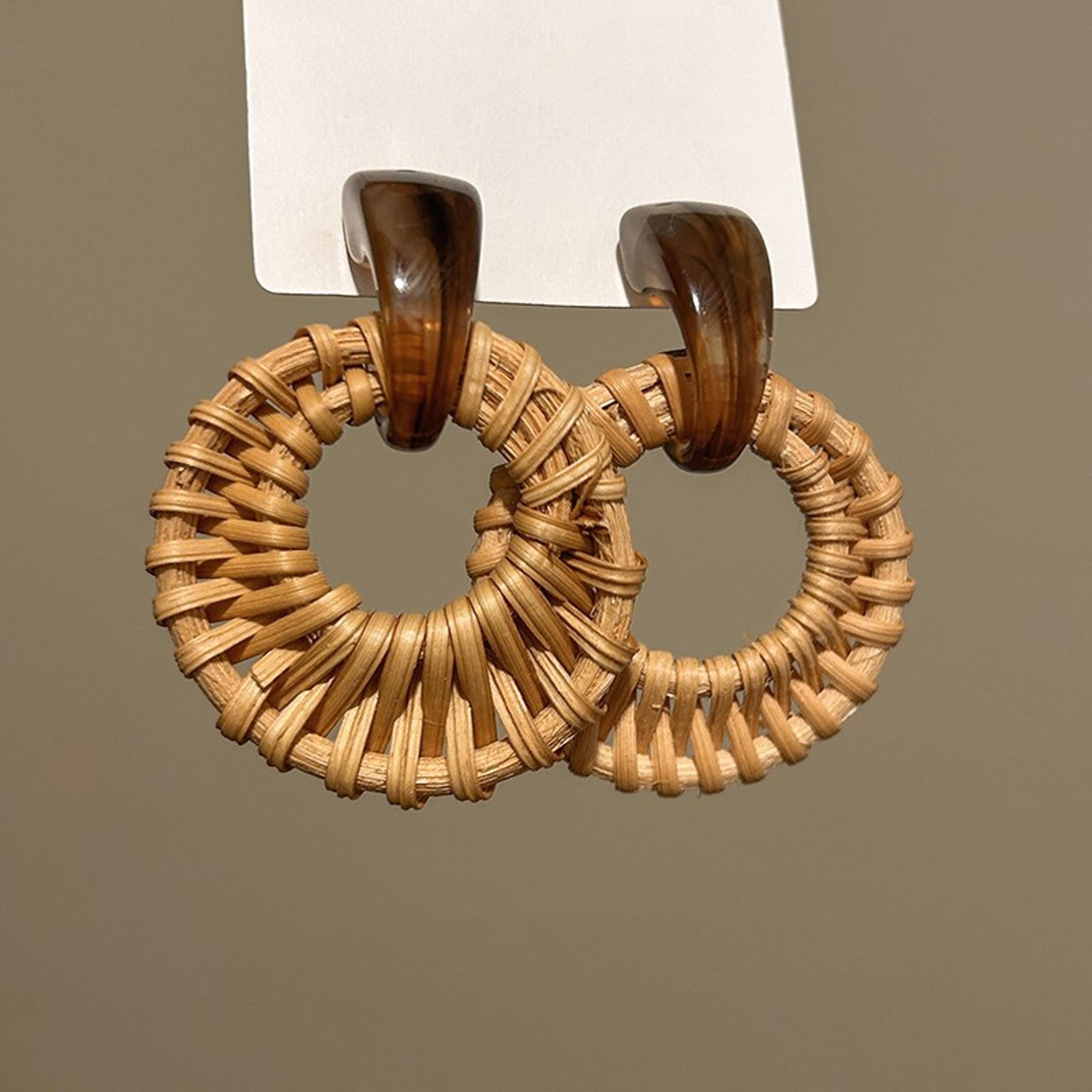 Vintage Rattan Earrings Boho Woven Hoop Statement Earrings For Women 4