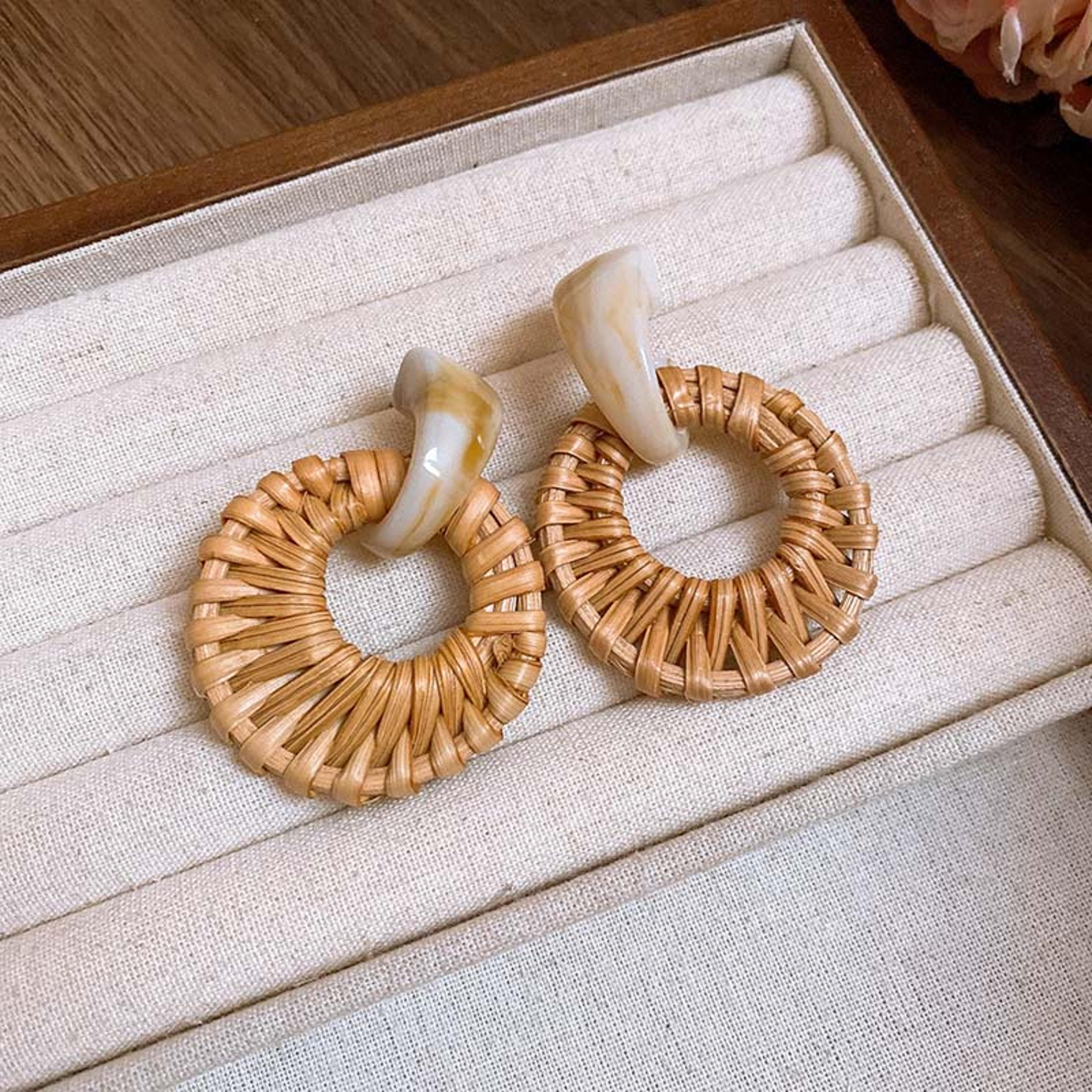 Vintage Rattan Earrings Boho Woven Hoop Statement Earrings For Women 9