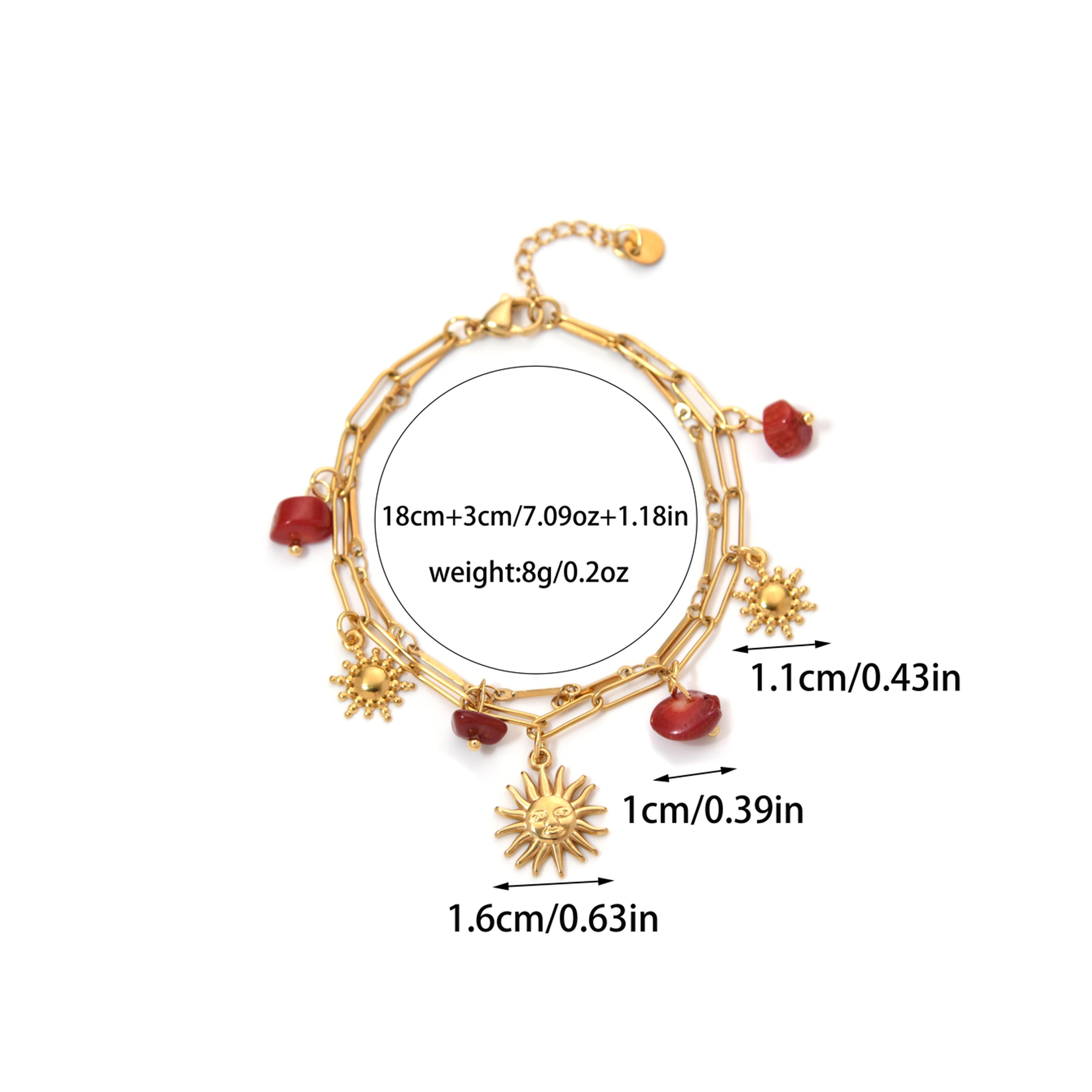 Gold Stainless Steel Sun Pendant Bracelet With Natural Stone For Women Waterproof Jewelry Gift 4