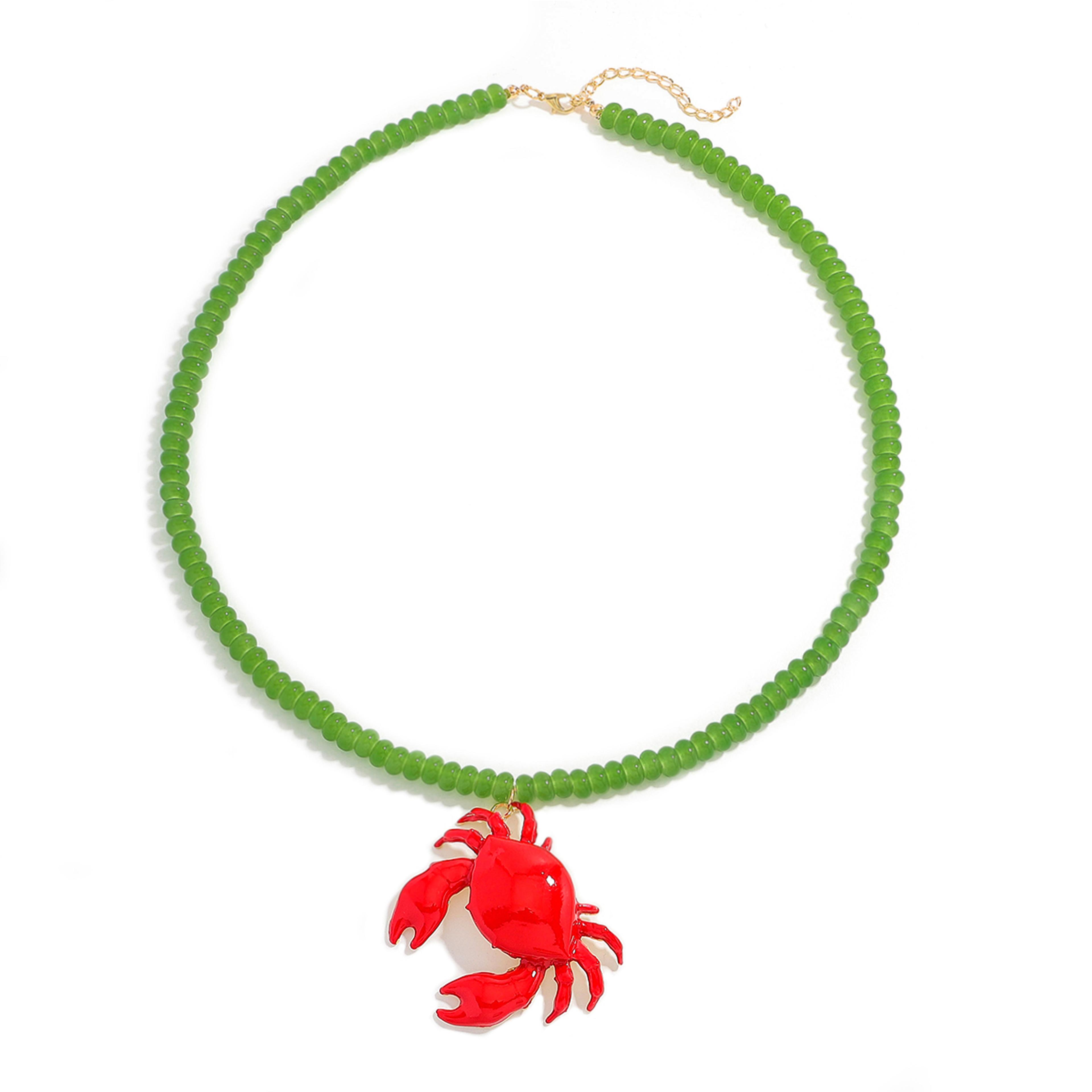 Boho Crab Necklace With Beaded Chain  Red Enamel Ocean Pendant For Women 5