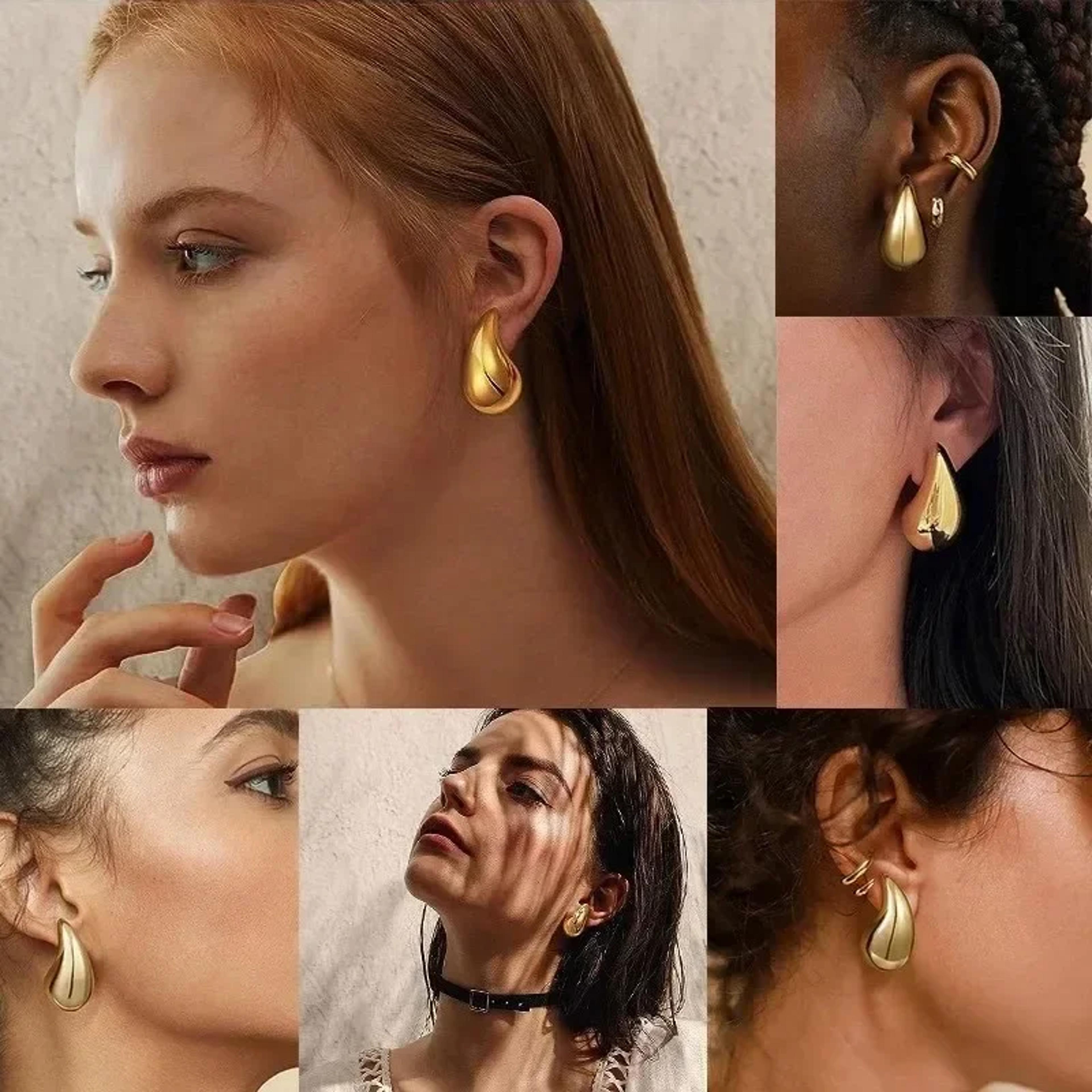 Sterling Silver Chunky Dome Water Drop Earrings Gold Plating For Women 5