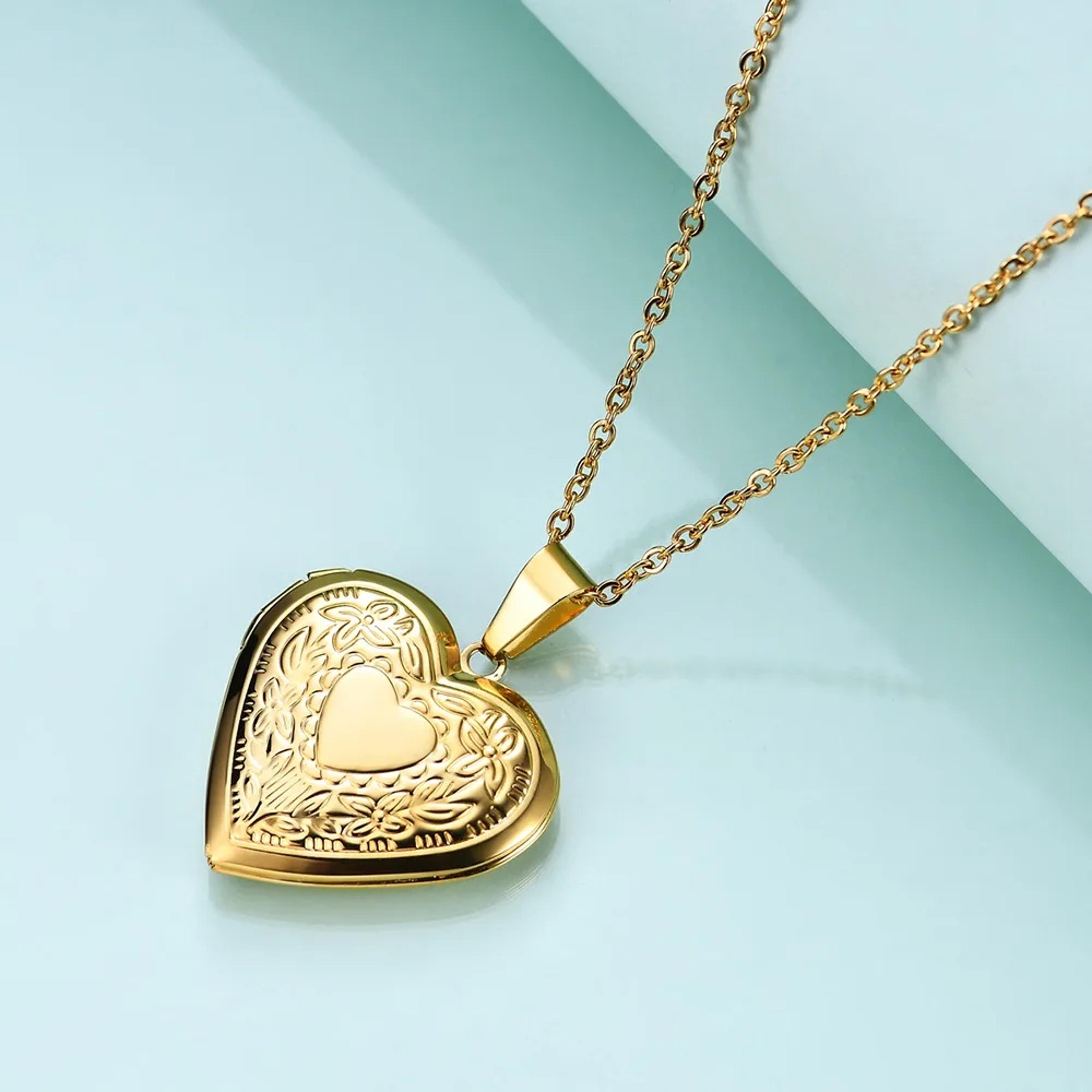 Heart Lock Photo Pendant Necklace Stainless Steel Waterproof Locket Gift For Women 12