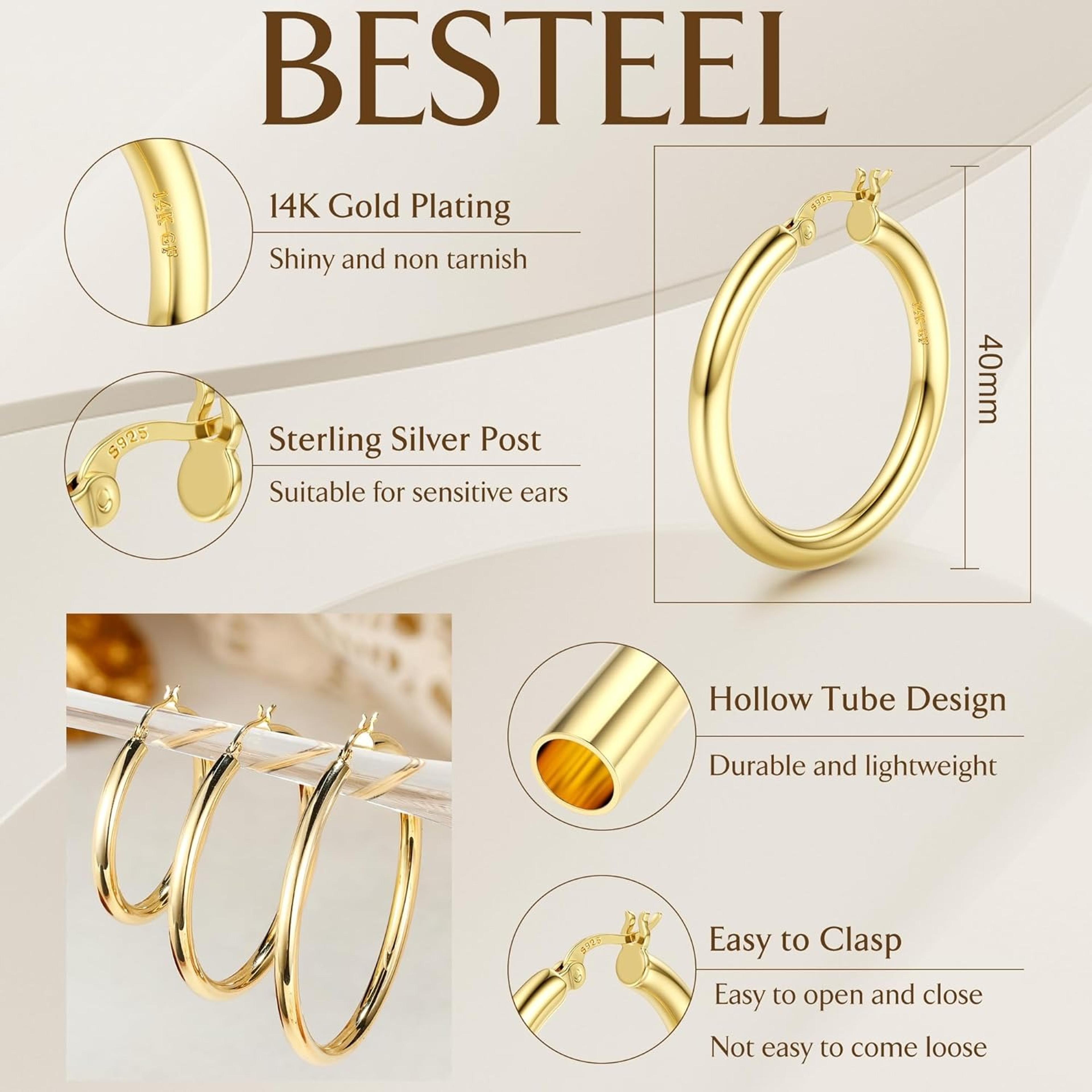 Gold Plated Earrings Chunky Hoop Earrings For Women Lightweight Hypoallergenic Hoops 3