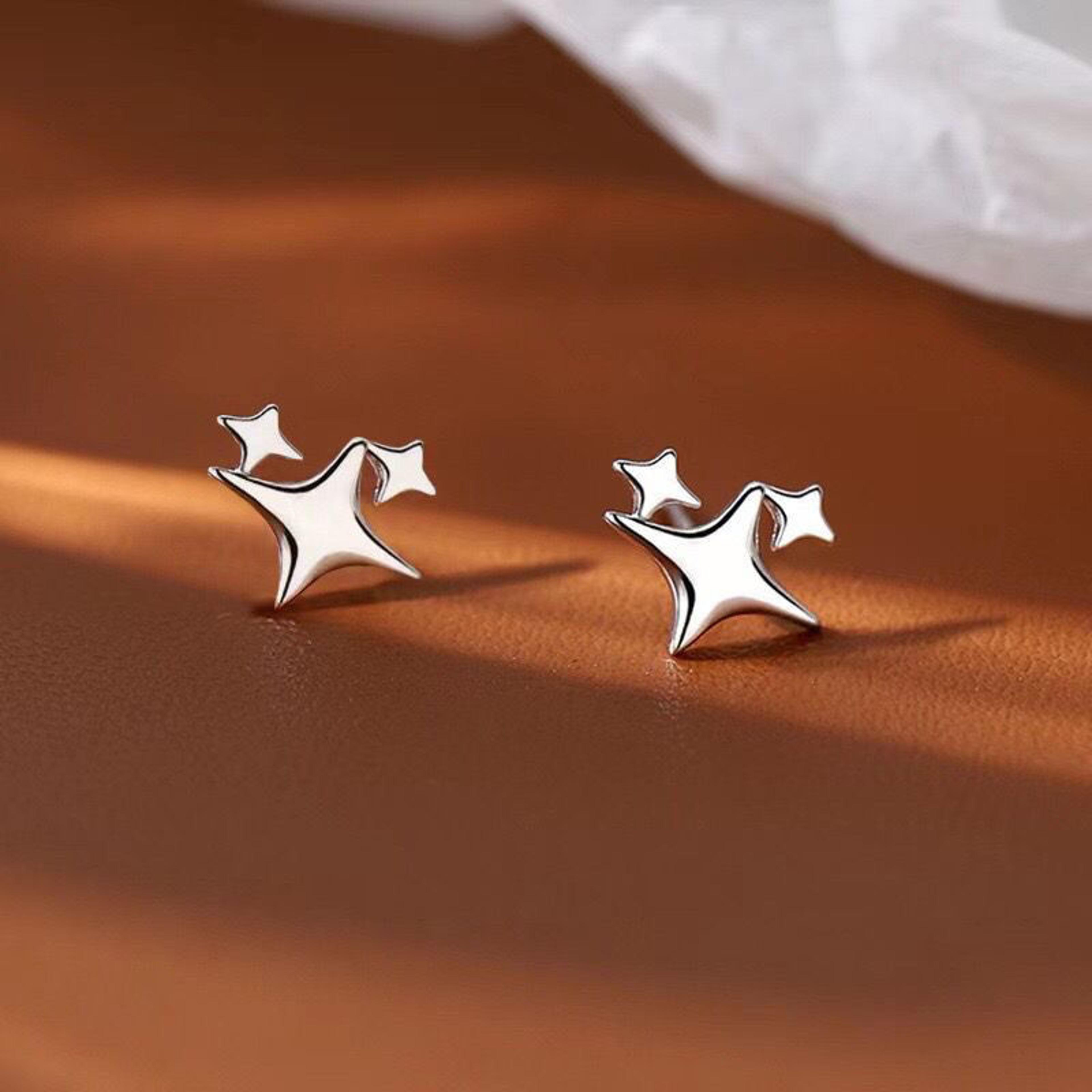 Celestial Sterling Silver Stud Earrings For Women Hypoallergenic Minimalist Heart Moon  Star Design 6
