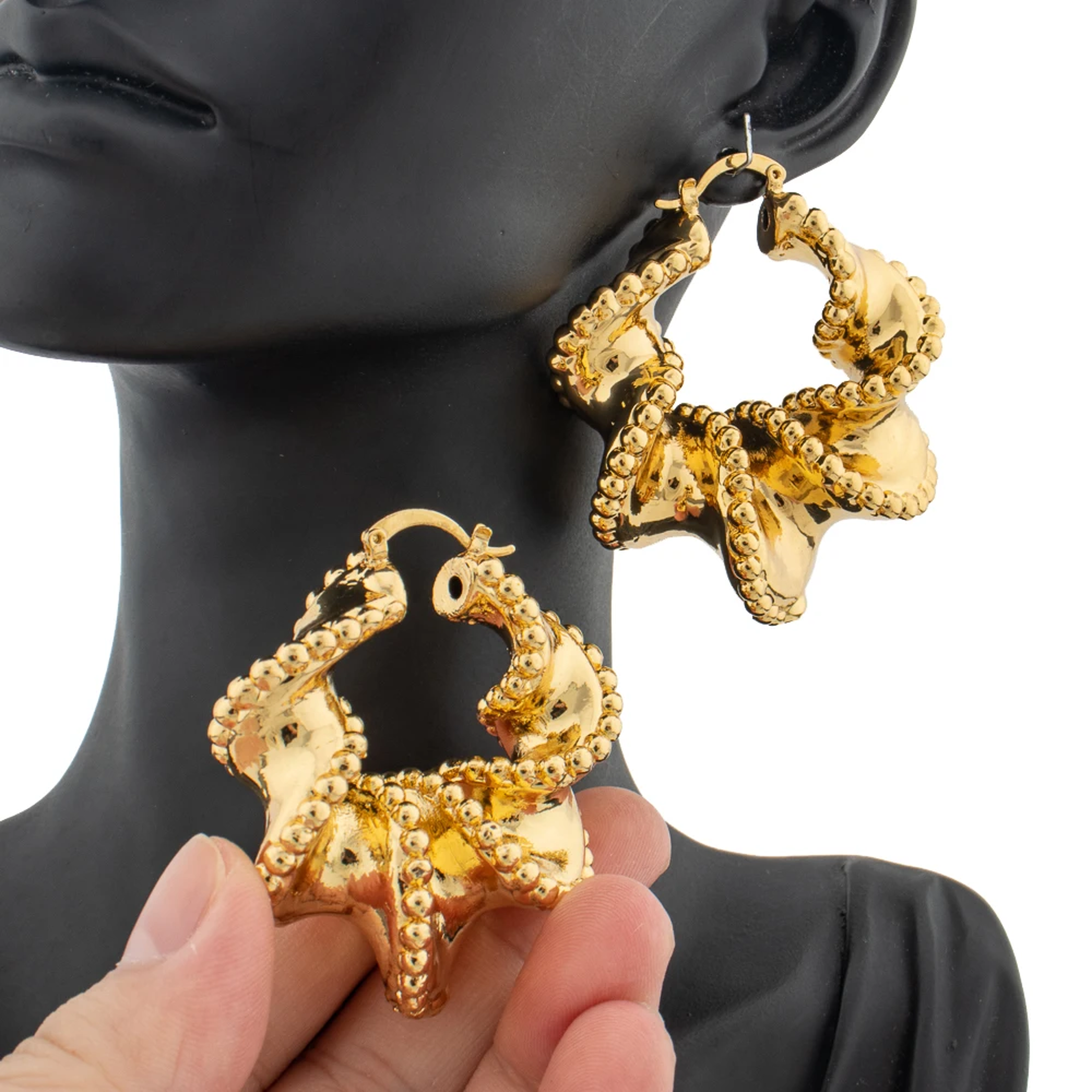 Elegant Gold Hoop Earrings With Floral Design Gold Color For Everyday Wear 4