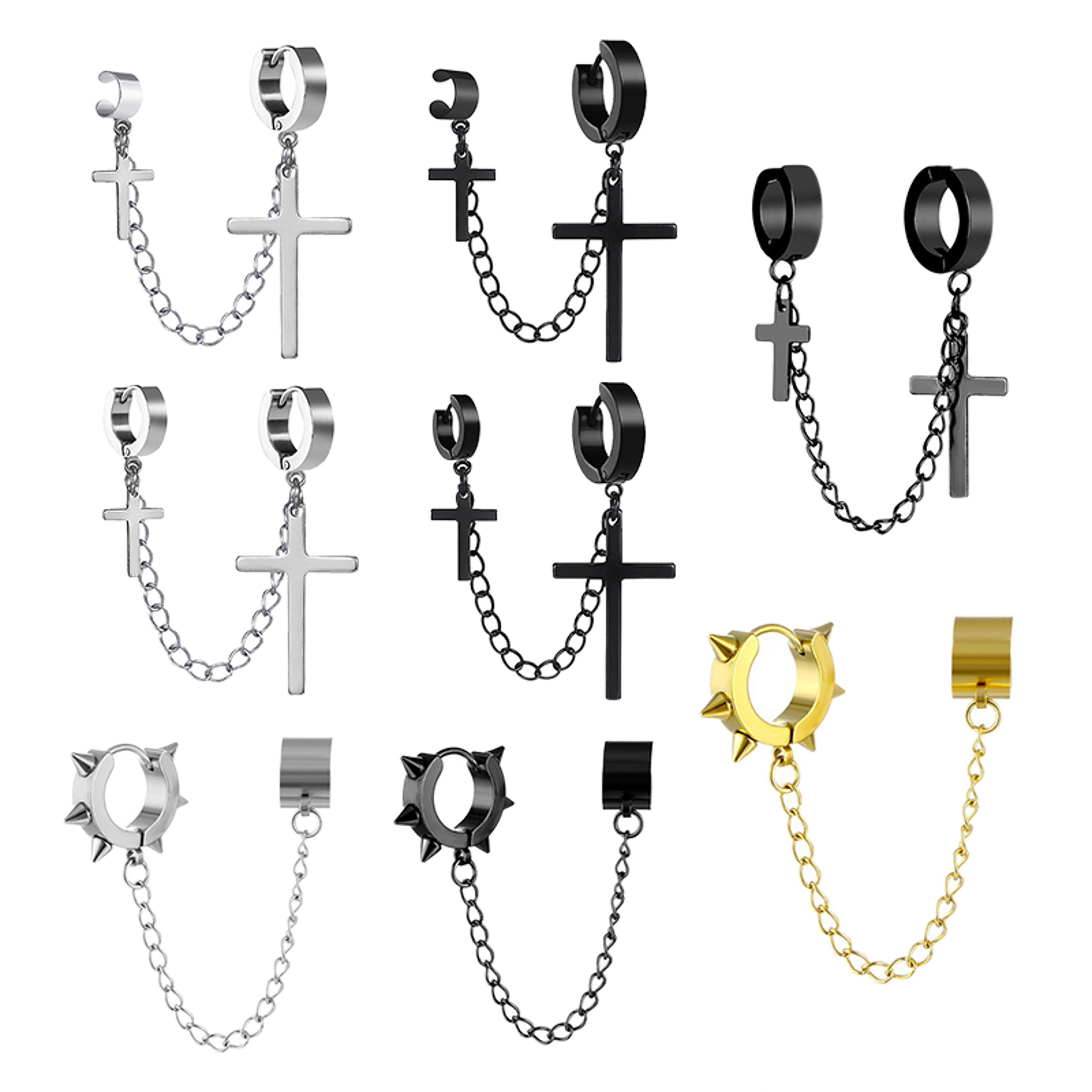 Retro Cross Clip Earring With Chain Tassel Punk Ear Cuff Earring For Women  Men 2