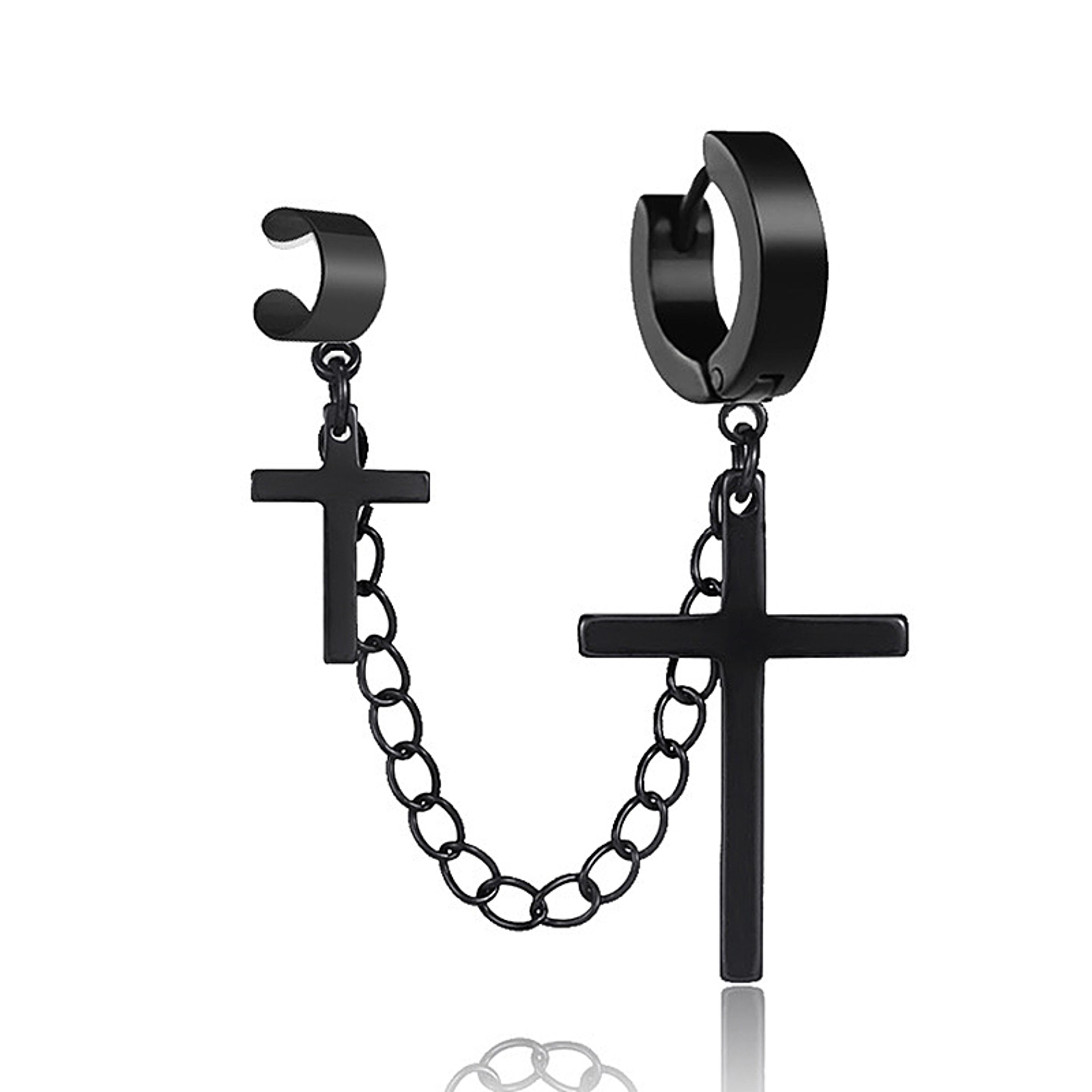 Retro Cross Clip Earring With Chain Tassel Punk Ear Cuff Earring For Women  Men 10