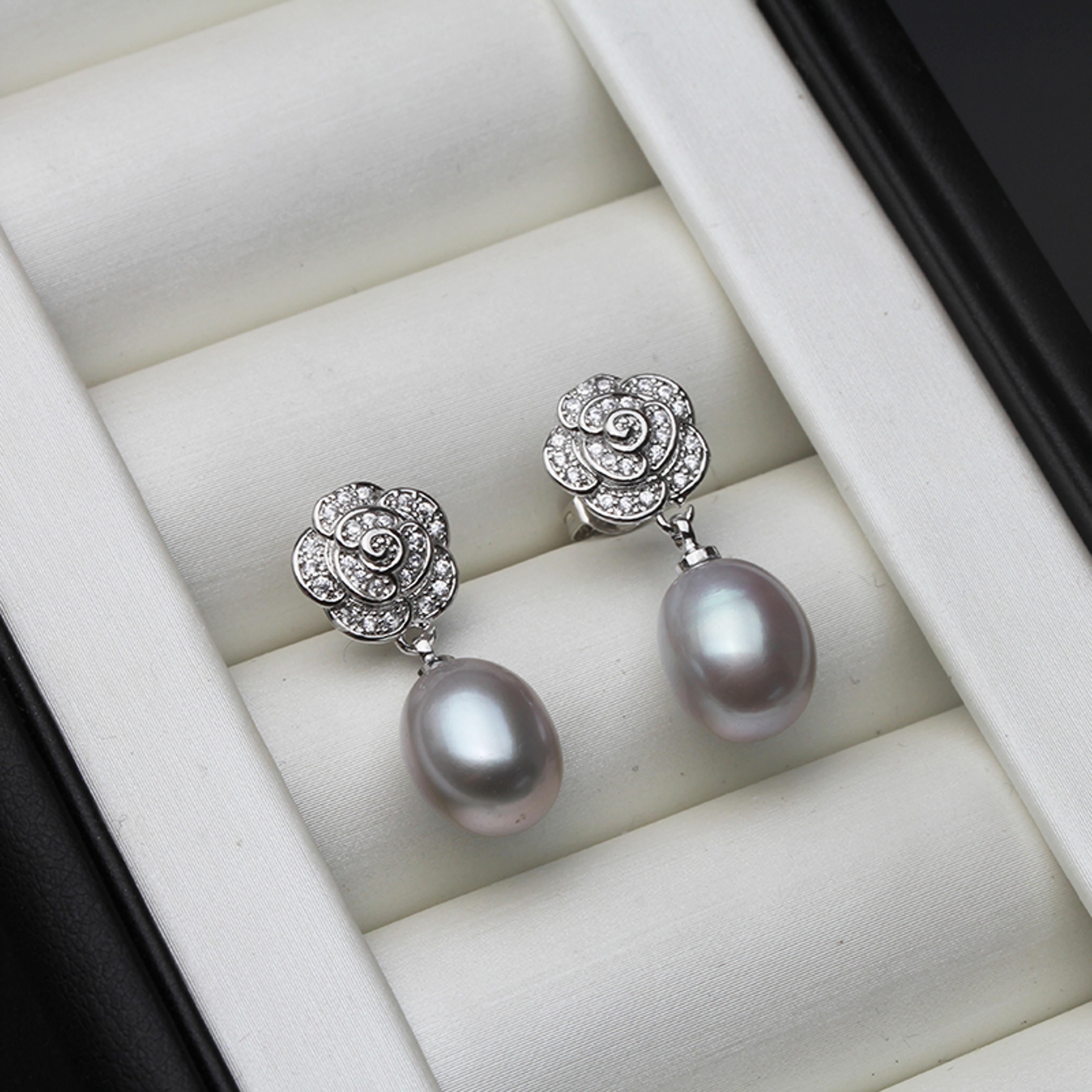 Vintage Sterling Silver Earrings With Natural Freshwater Pearl Earrings Floral Design For Women 1