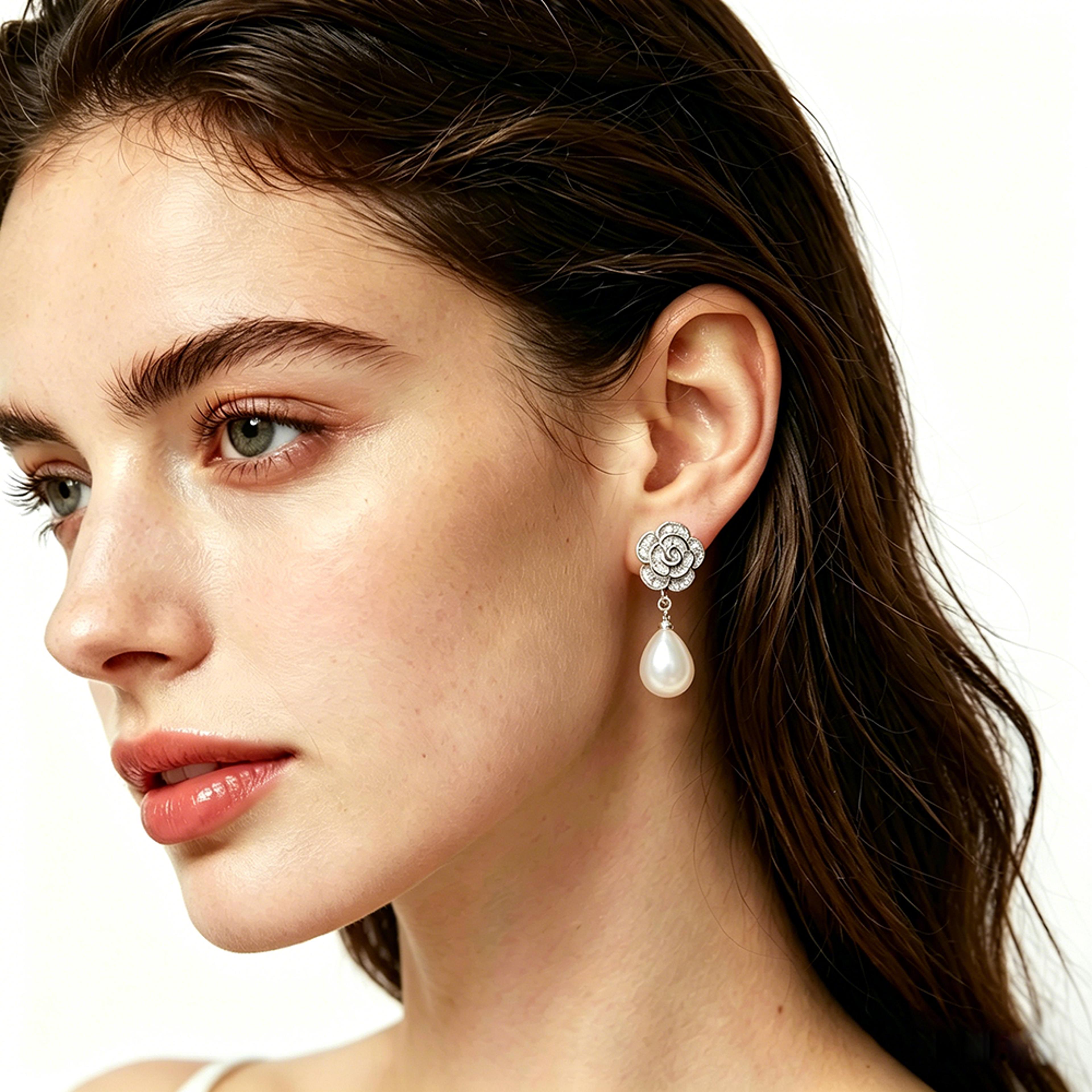 Vintage Sterling Silver Earrings With Natural Freshwater Pearl Earrings Floral Design For Women 4
