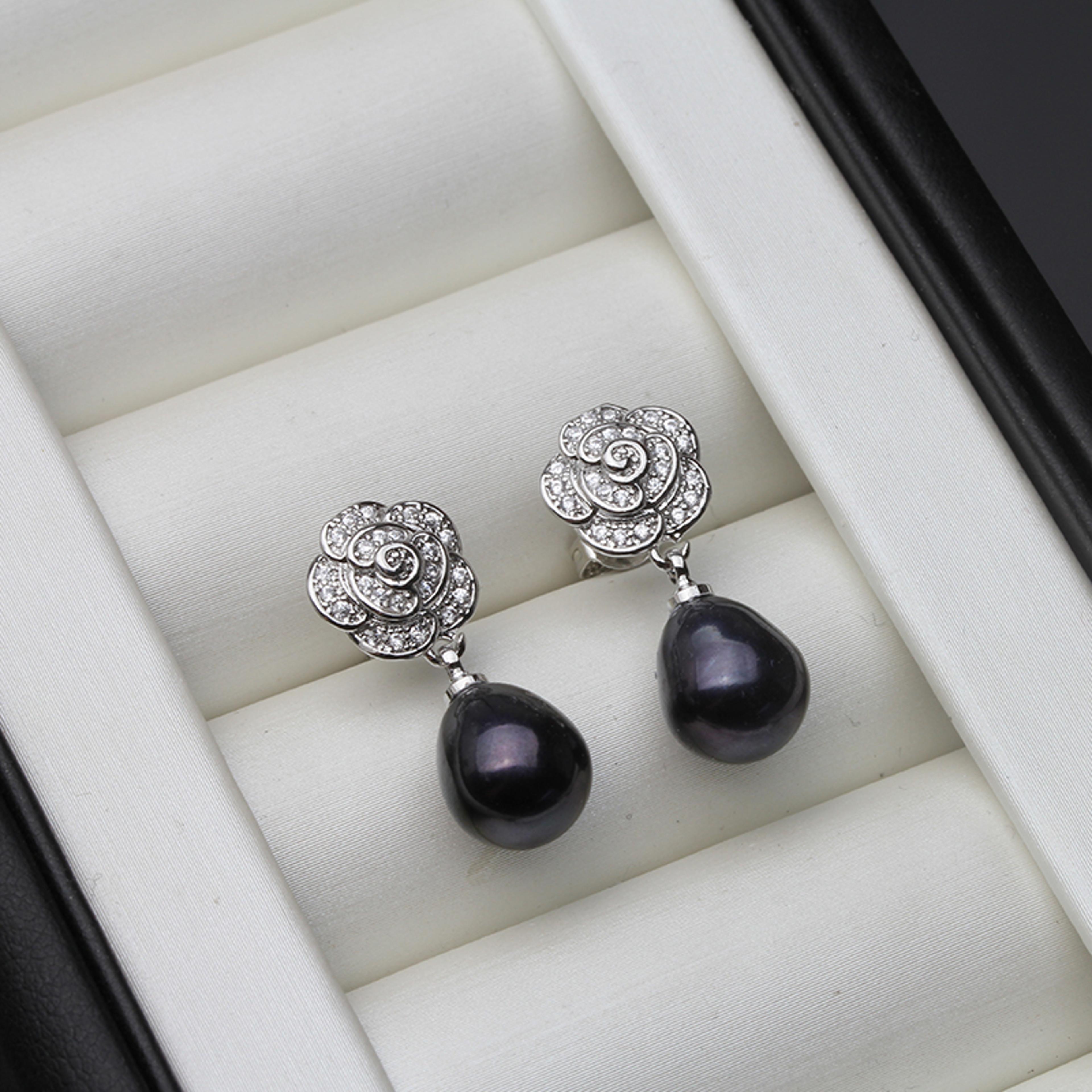 Vintage Sterling Silver Earrings With Natural Freshwater Pearl Earrings Floral Design For Women 9