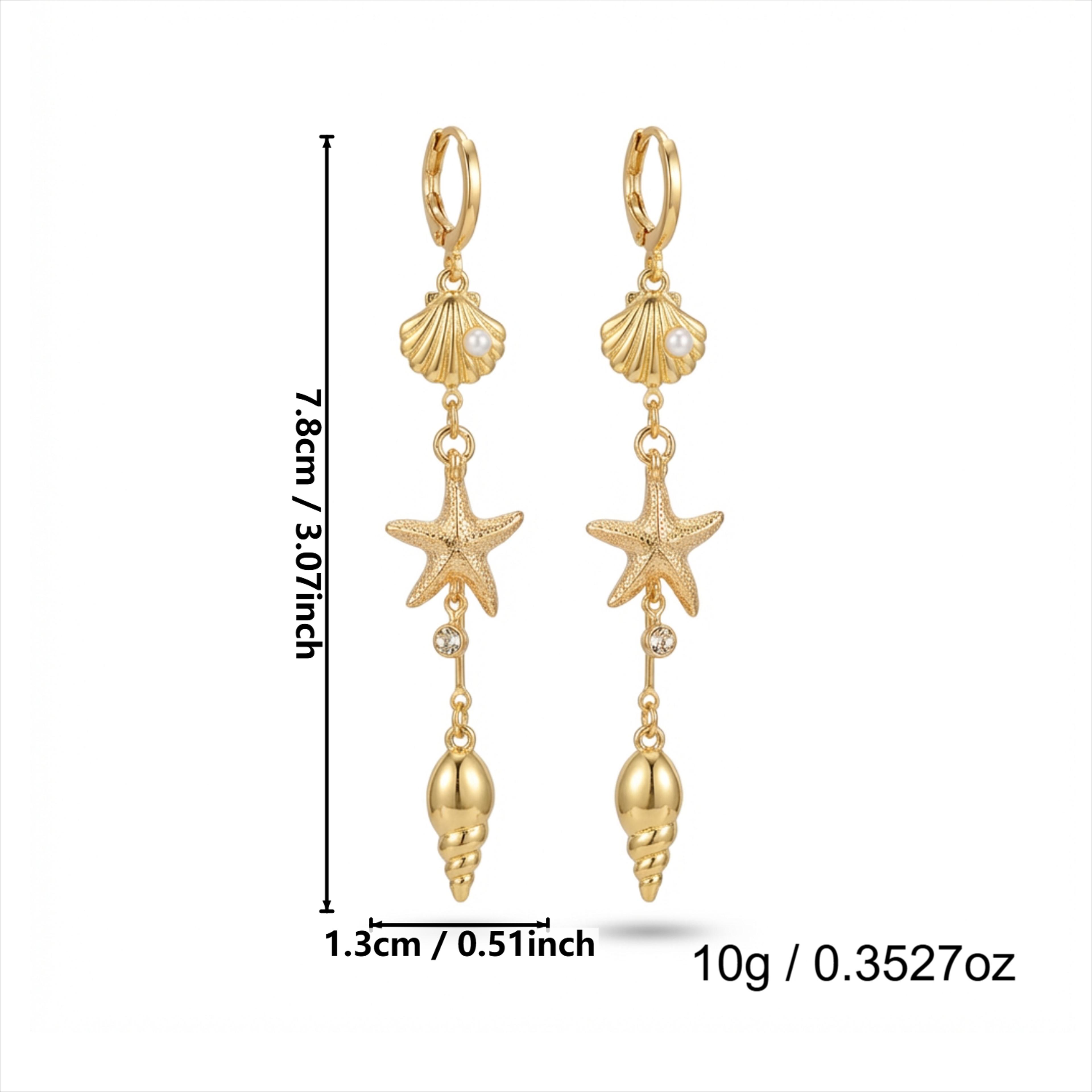 Mermaid Shell Pearl Starfish Long Drop Earrings For Women Beach Jewelry 5