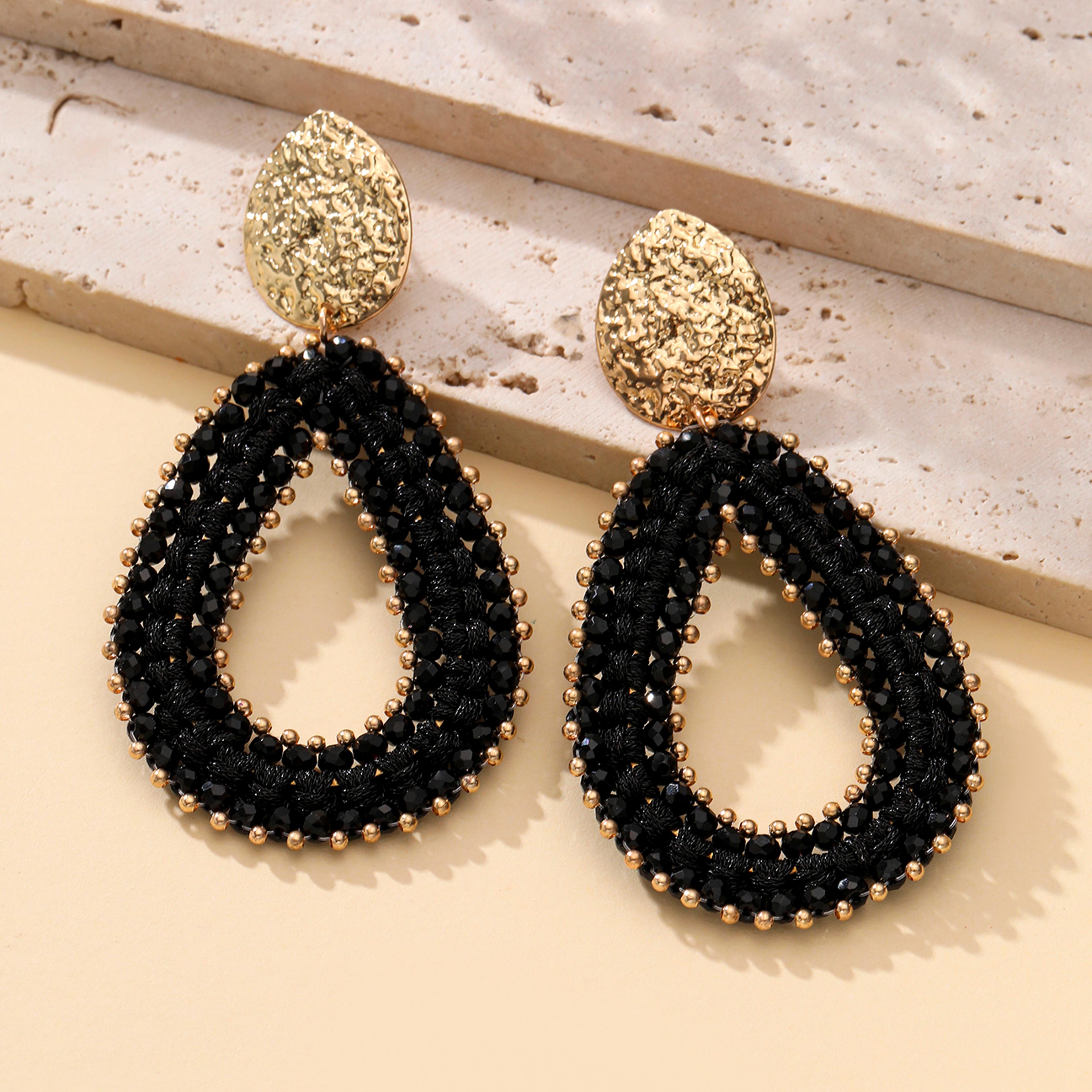 Water Drop Earrings Handmade Crystal Beaded Long Dangle Statement Earrings For Women 6