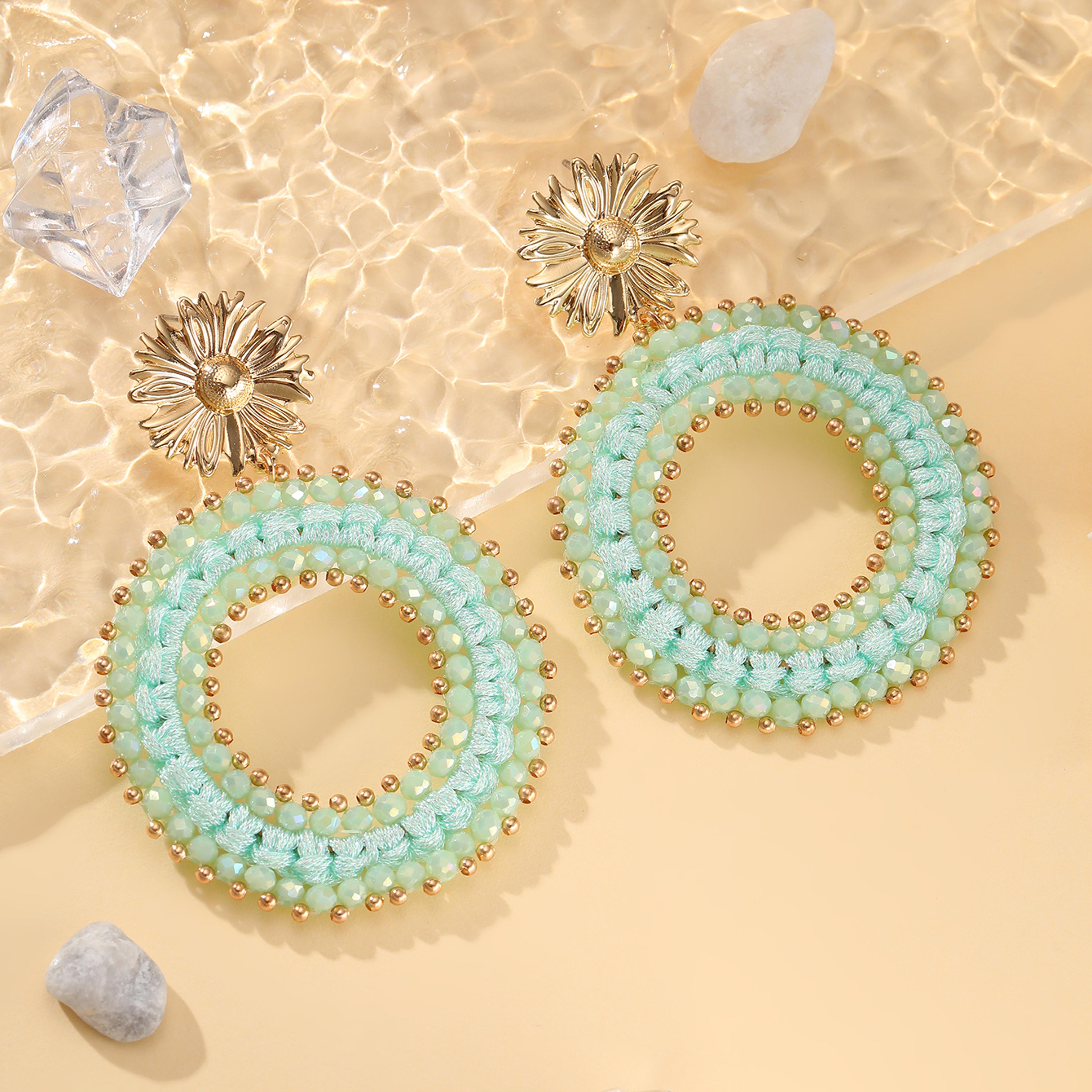 Water Drop Earrings Handmade Crystal Beaded Long Dangle Statement Earrings For Women 11
