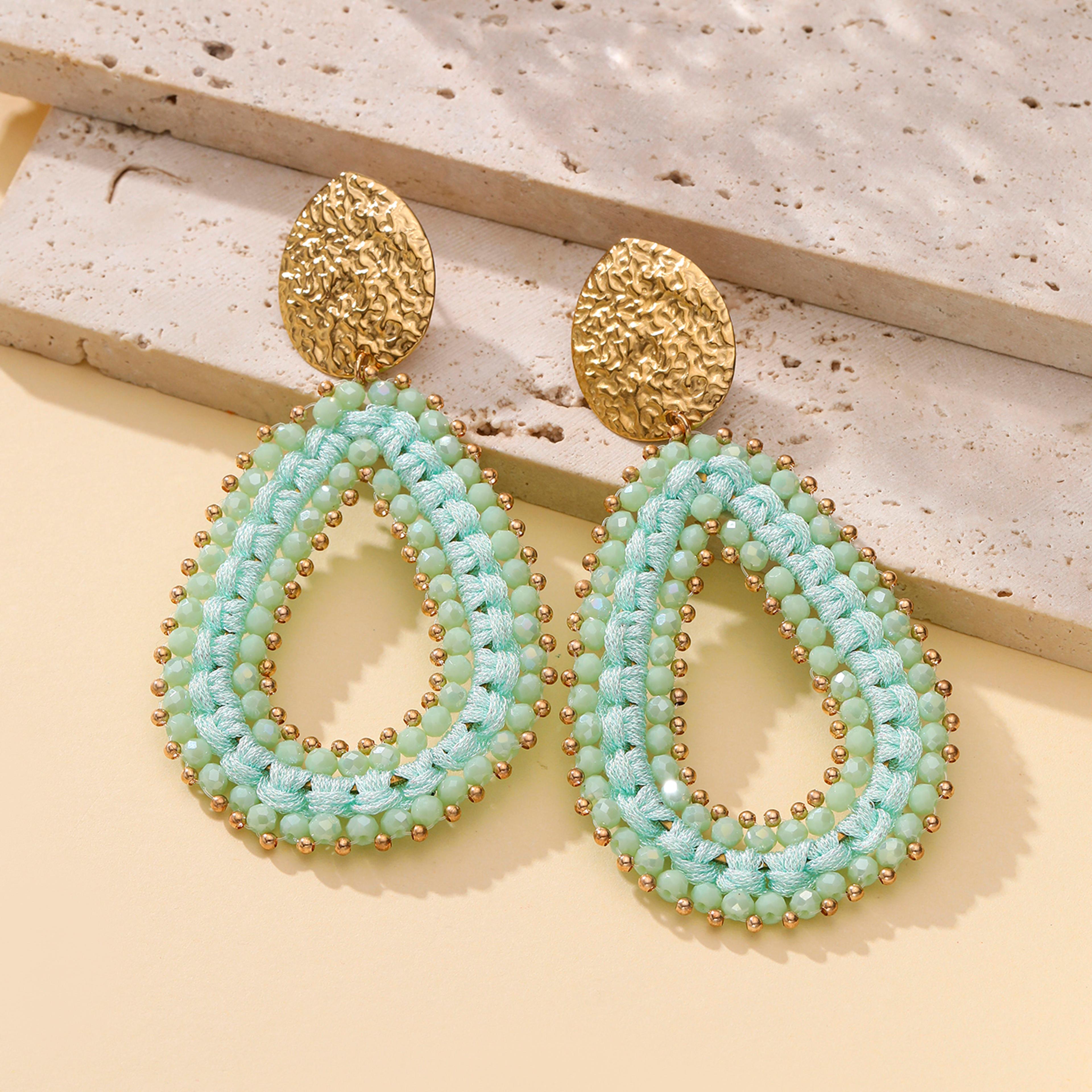 Water Drop Earrings Handmade Crystal Beaded Long Dangle Statement Earrings For Women 16