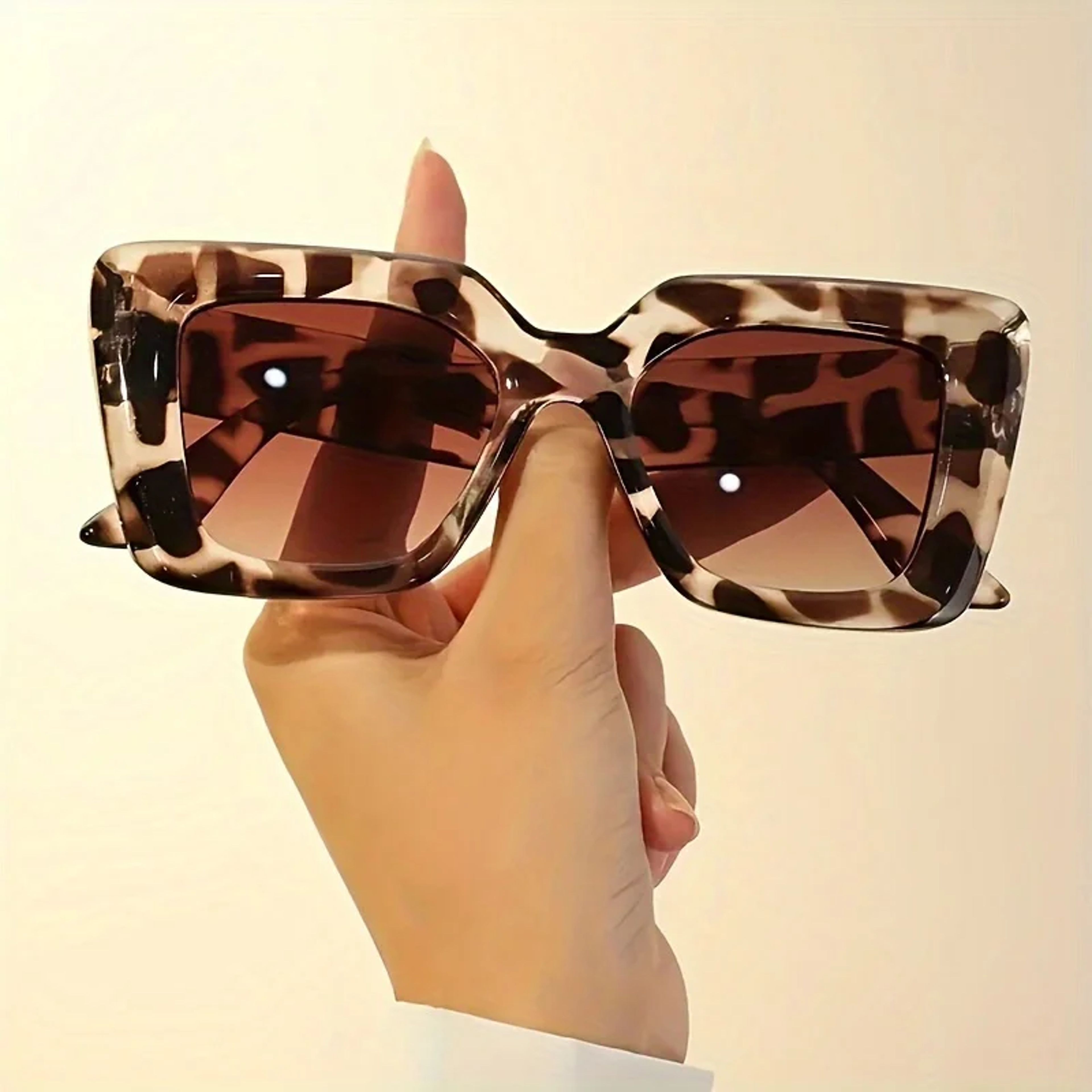 Retro Oversized Rectangle Glasses With Leopard Print Frame For Fashion  Travel 0