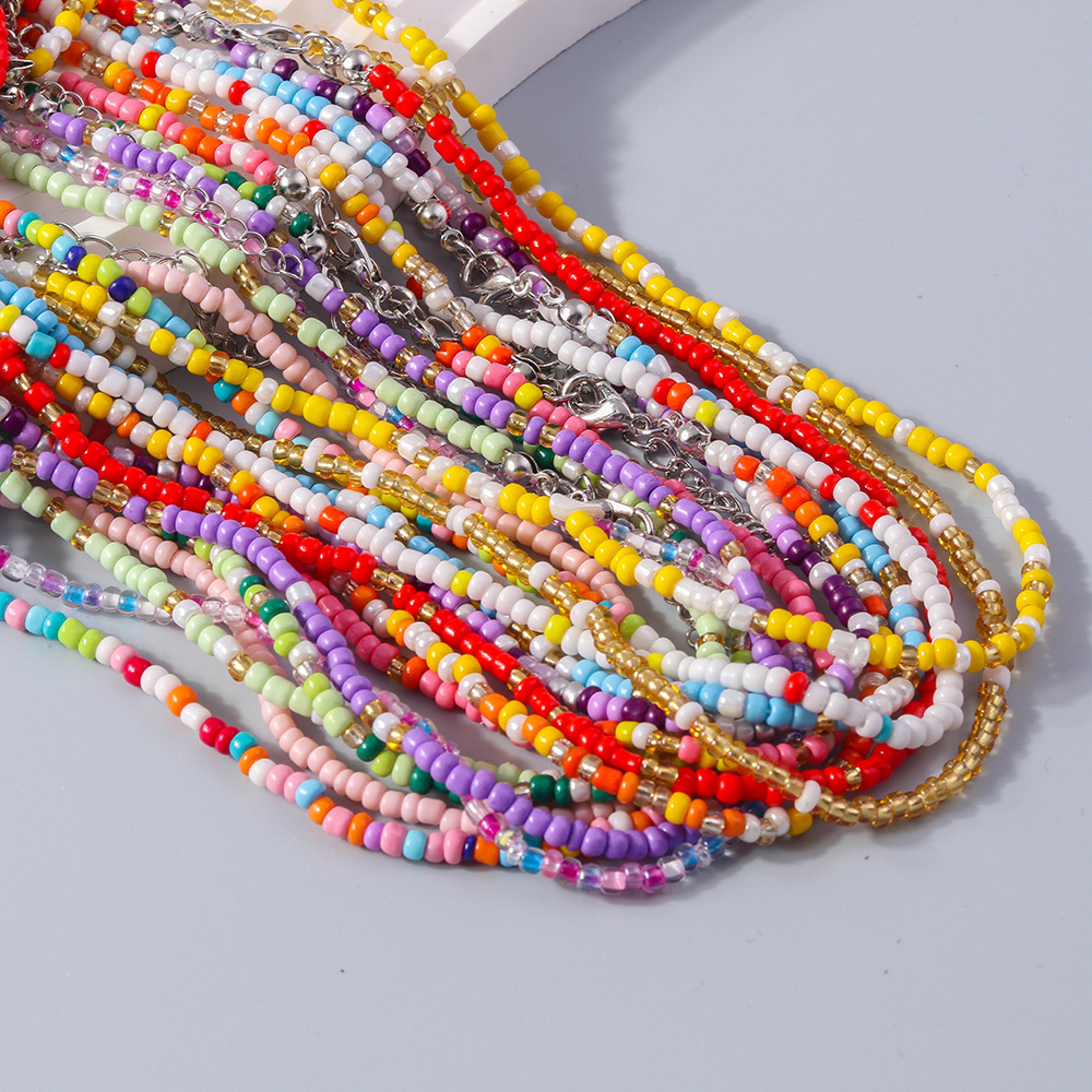 Flower Beaded Friendship Necklace Colorful Seed Bead Summer Jewelry For Women  Kids 2