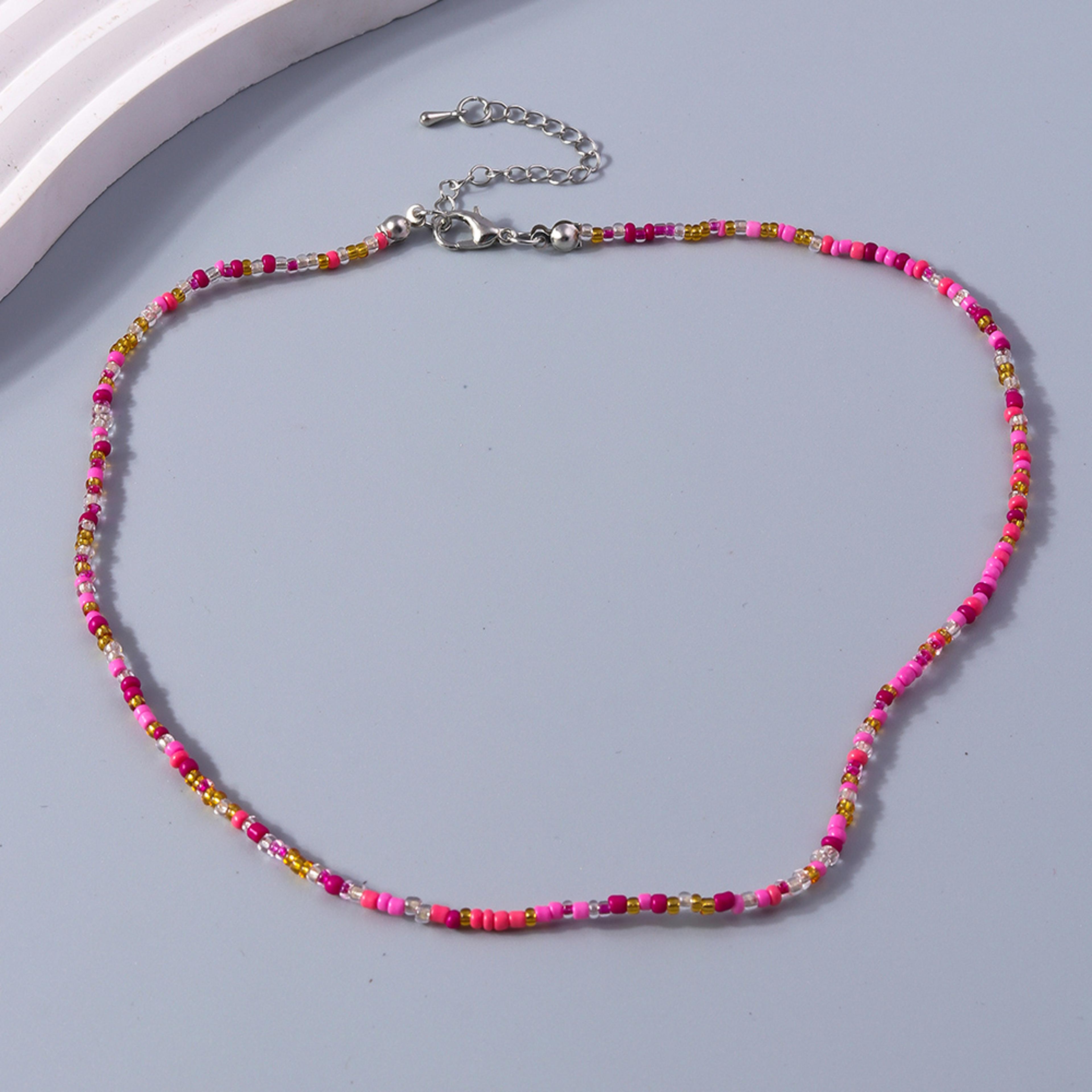 Flower Beaded Friendship Necklace Colorful Seed Bead Summer Jewelry For Women  Kids 13