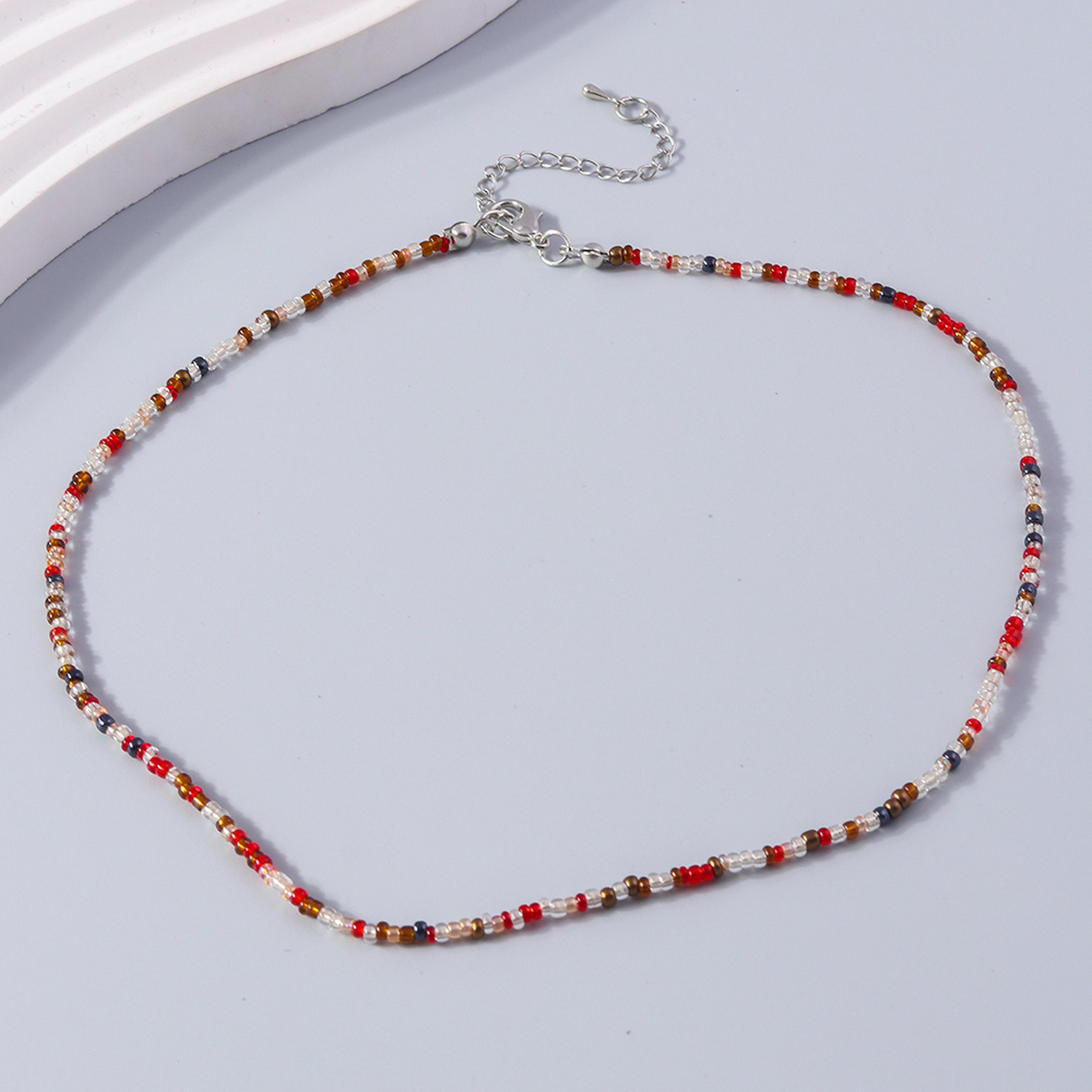 Flower Beaded Friendship Necklace Colorful Seed Bead Summer Jewelry For Women  Kids 15