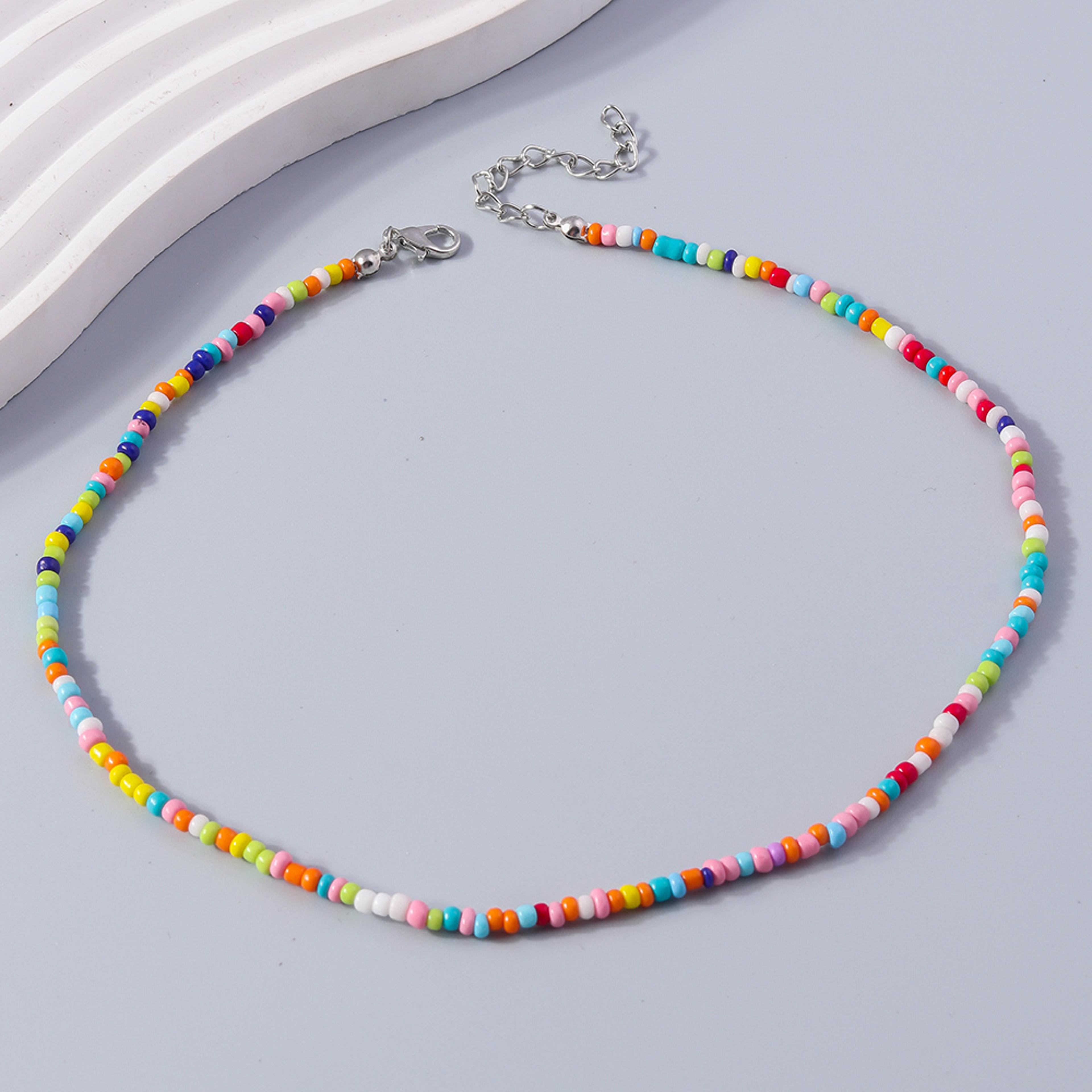 Flower Beaded Friendship Necklace Colorful Seed Bead Summer Jewelry For Women  Kids 17