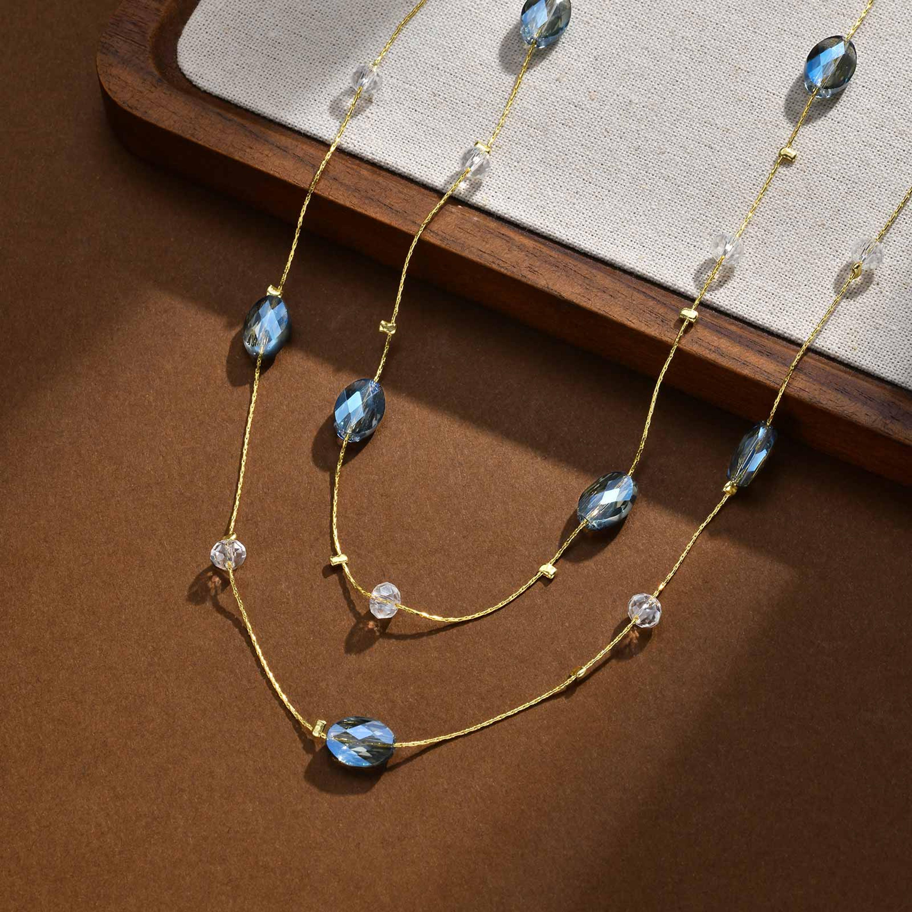 geometric blue crystal pendant necklace