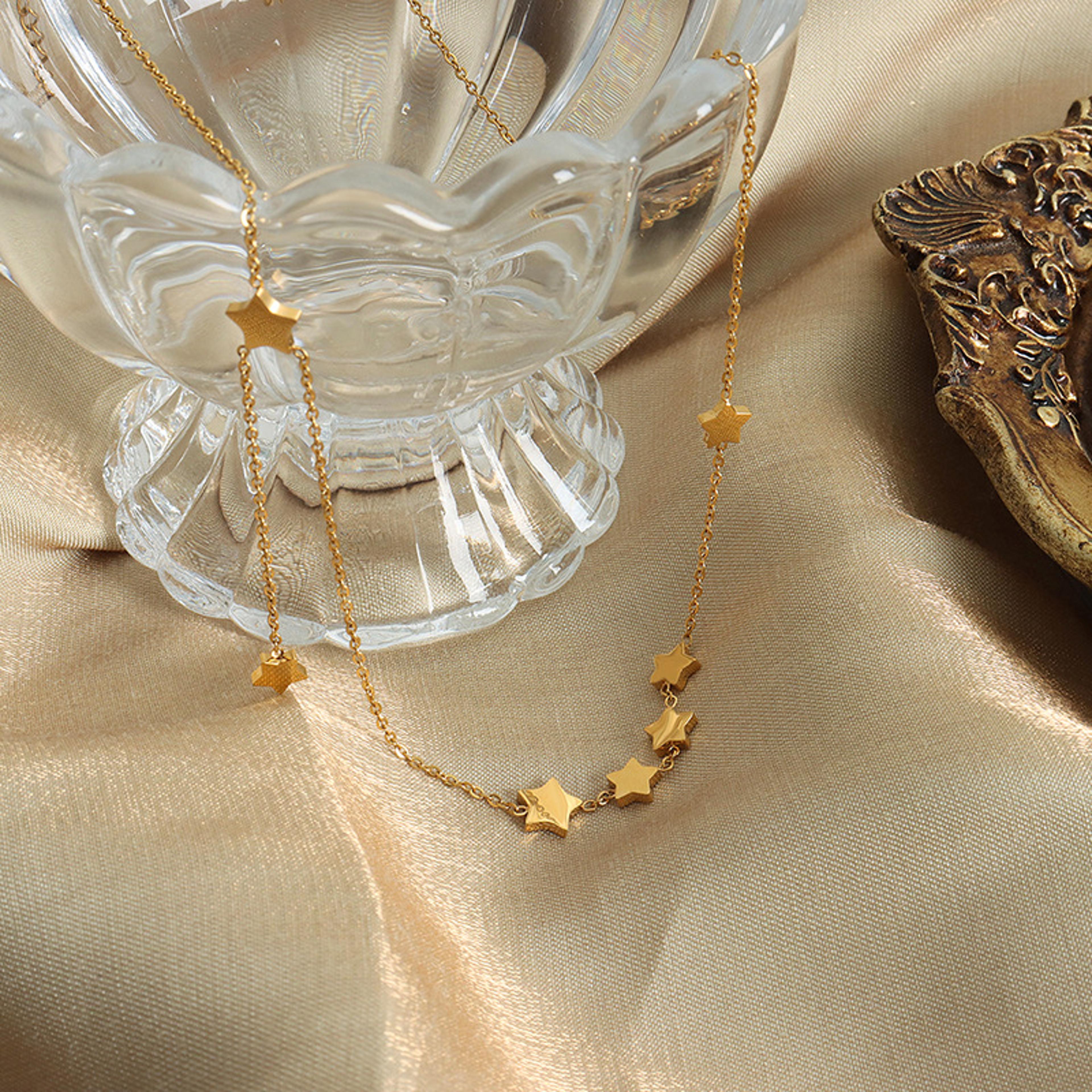 Celestial Star Charm Necklace In Gold Plated Stainless Steel For Women 3