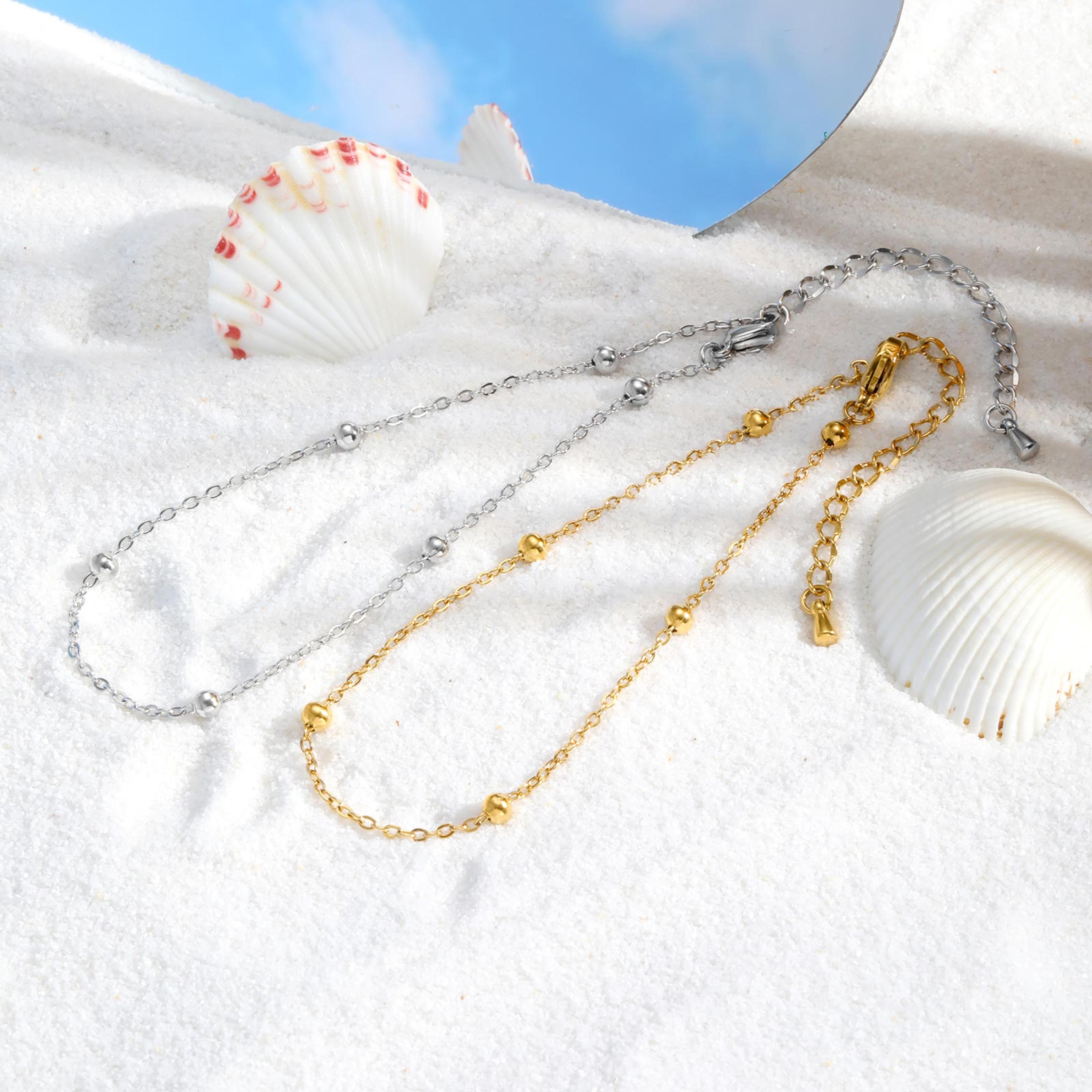 Waterproof Stainless Steel Beaded Anklet For Women Minimalist Summer Ankle Bracelet 1