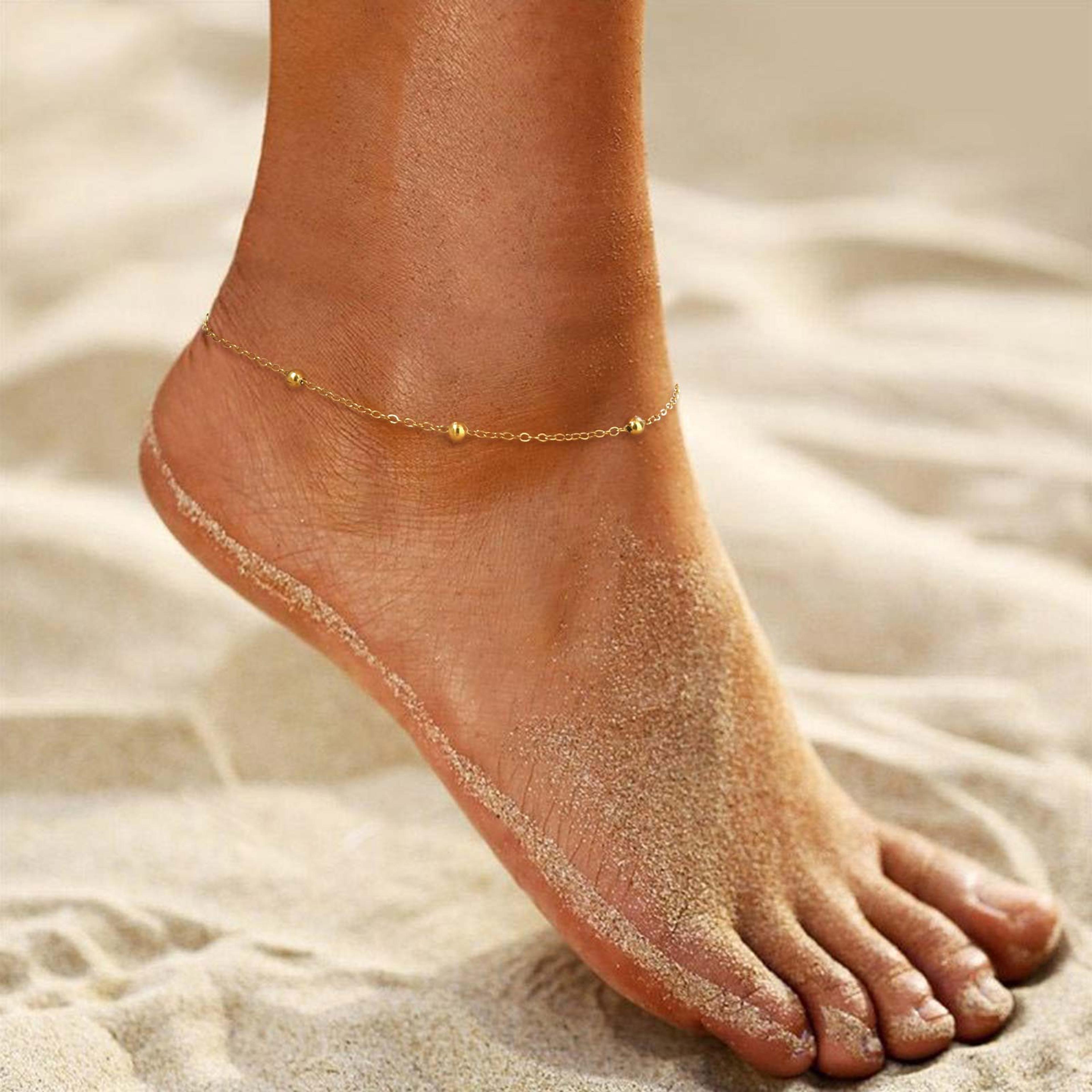 Waterproof Stainless Steel Beaded Anklet For Women Minimalist Summer Ankle Bracelet 2