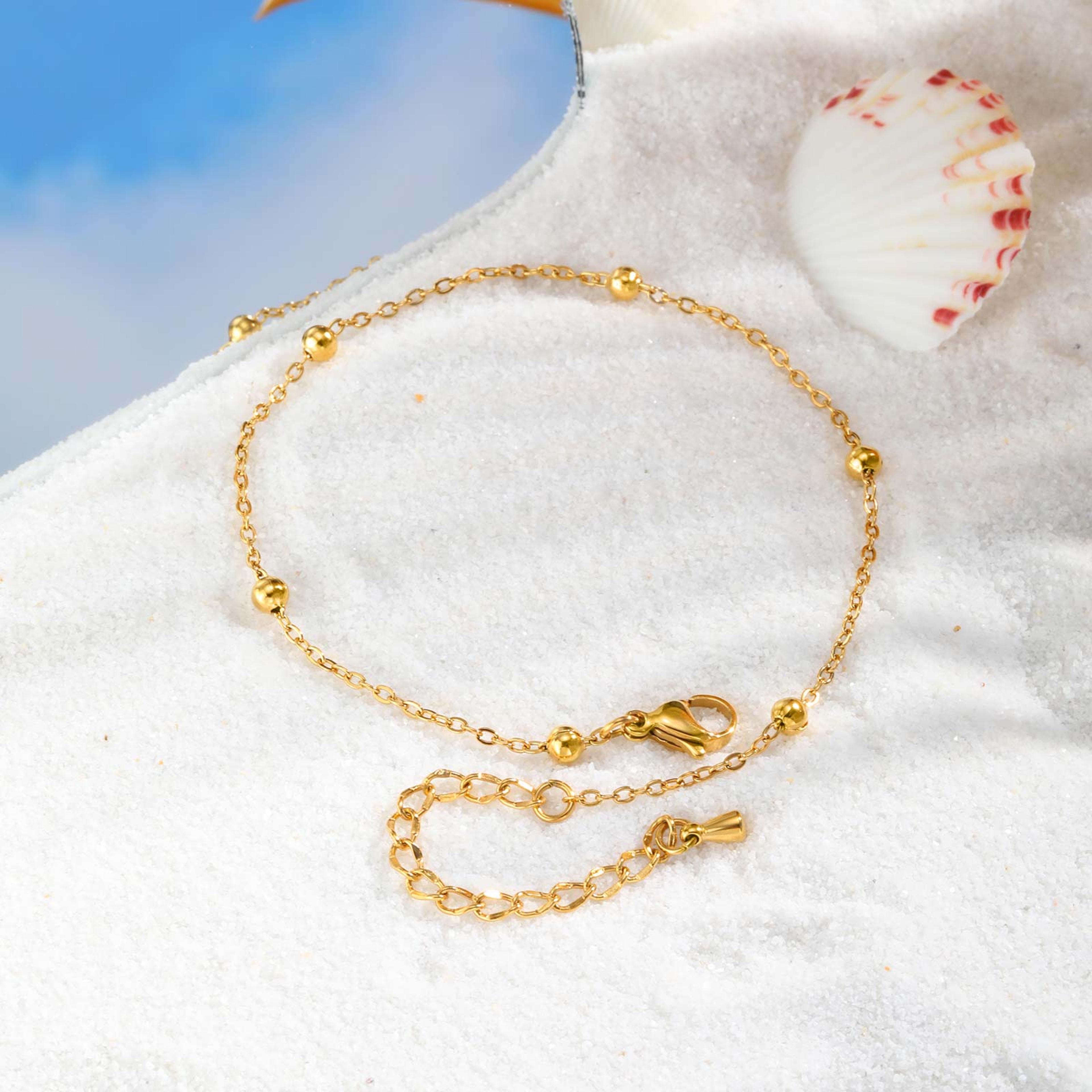 Waterproof Stainless Steel Beaded Anklet For Women Minimalist Summer Ankle Bracelet 4
