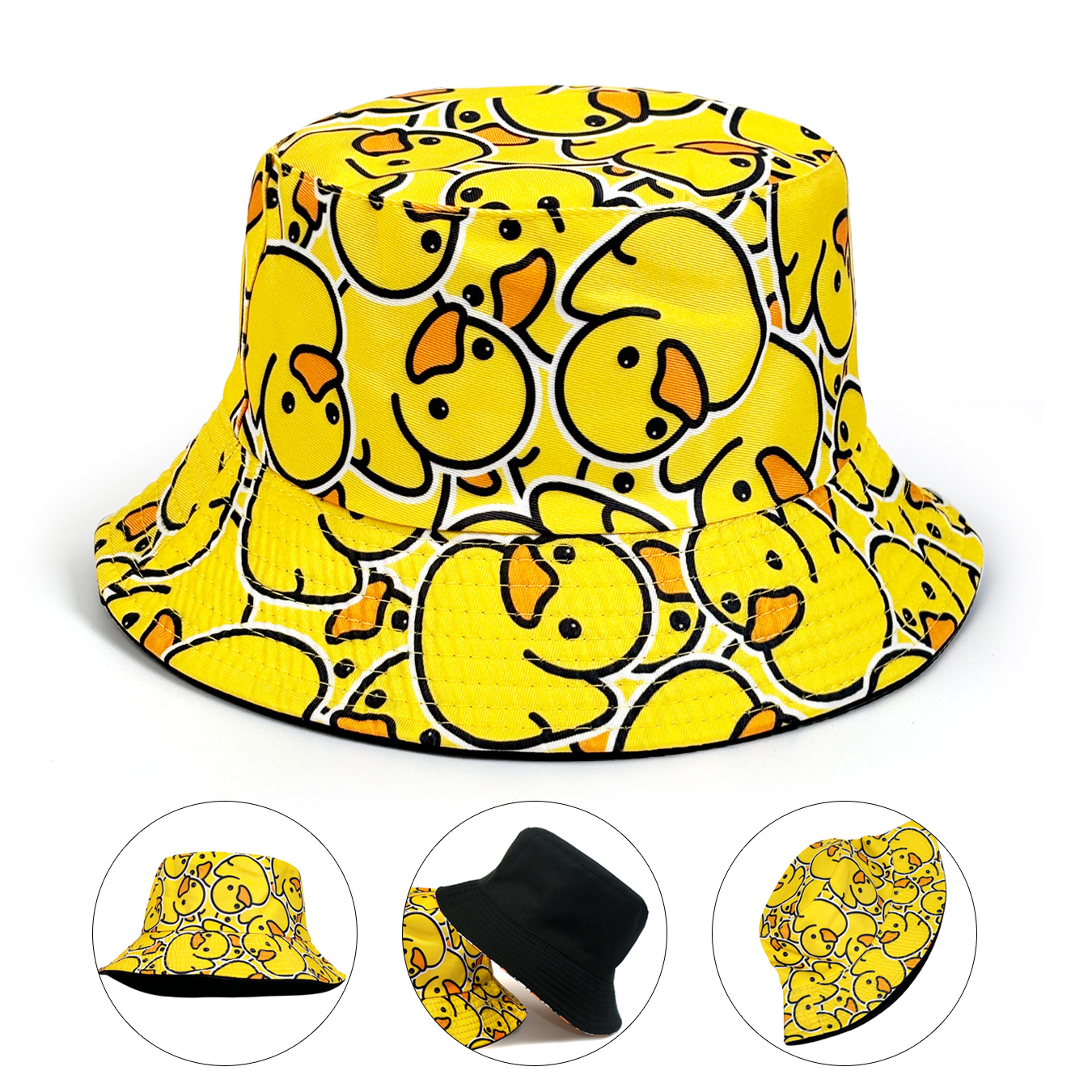 Reversible Cartoon Duck Bucket Hat Foldable Lightweight Unisex Sun Protection Hat For Beach  Travel 0