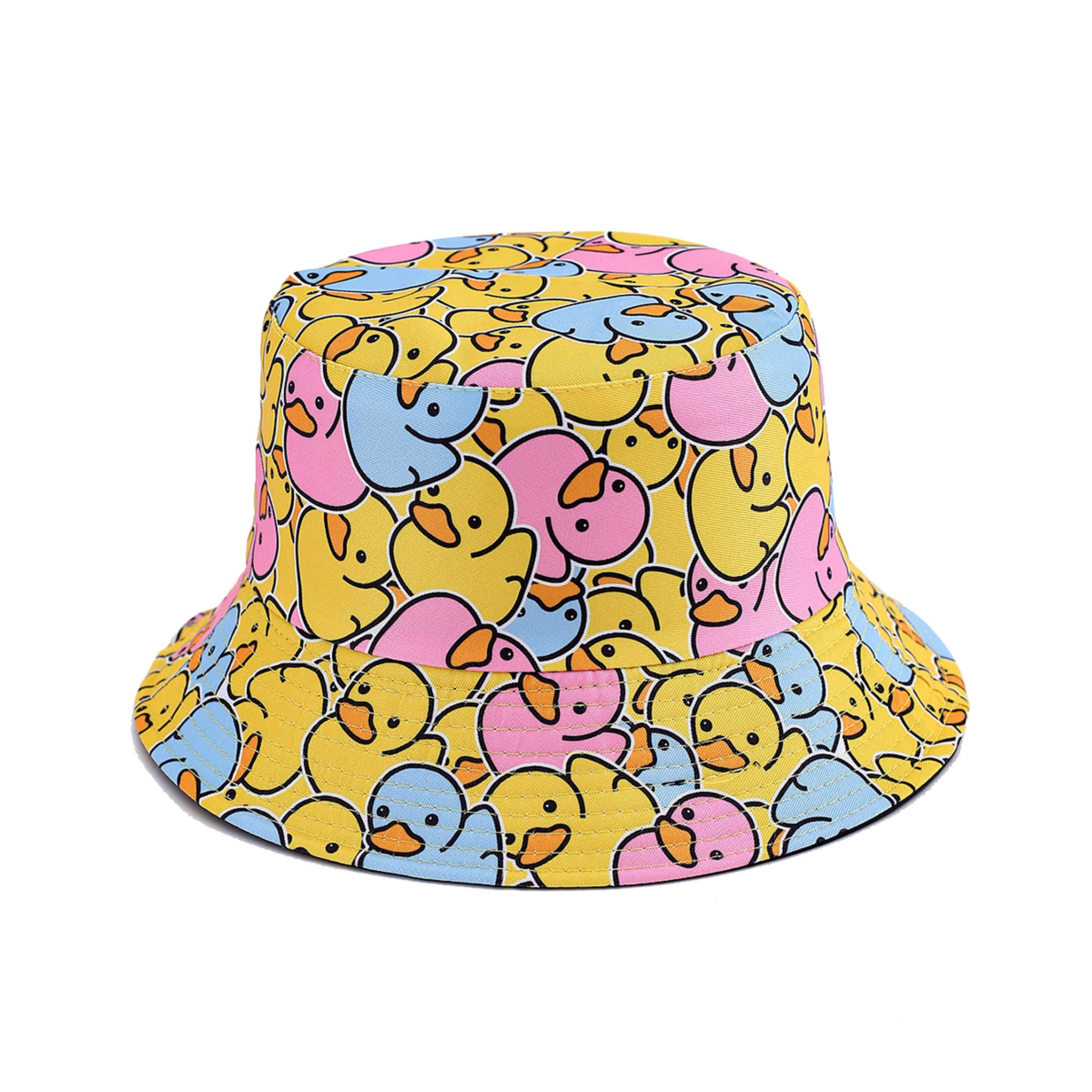 Reversible Cartoon Duck Bucket Hat Foldable Lightweight Unisex Sun Protection Hat For Beach  Travel 9