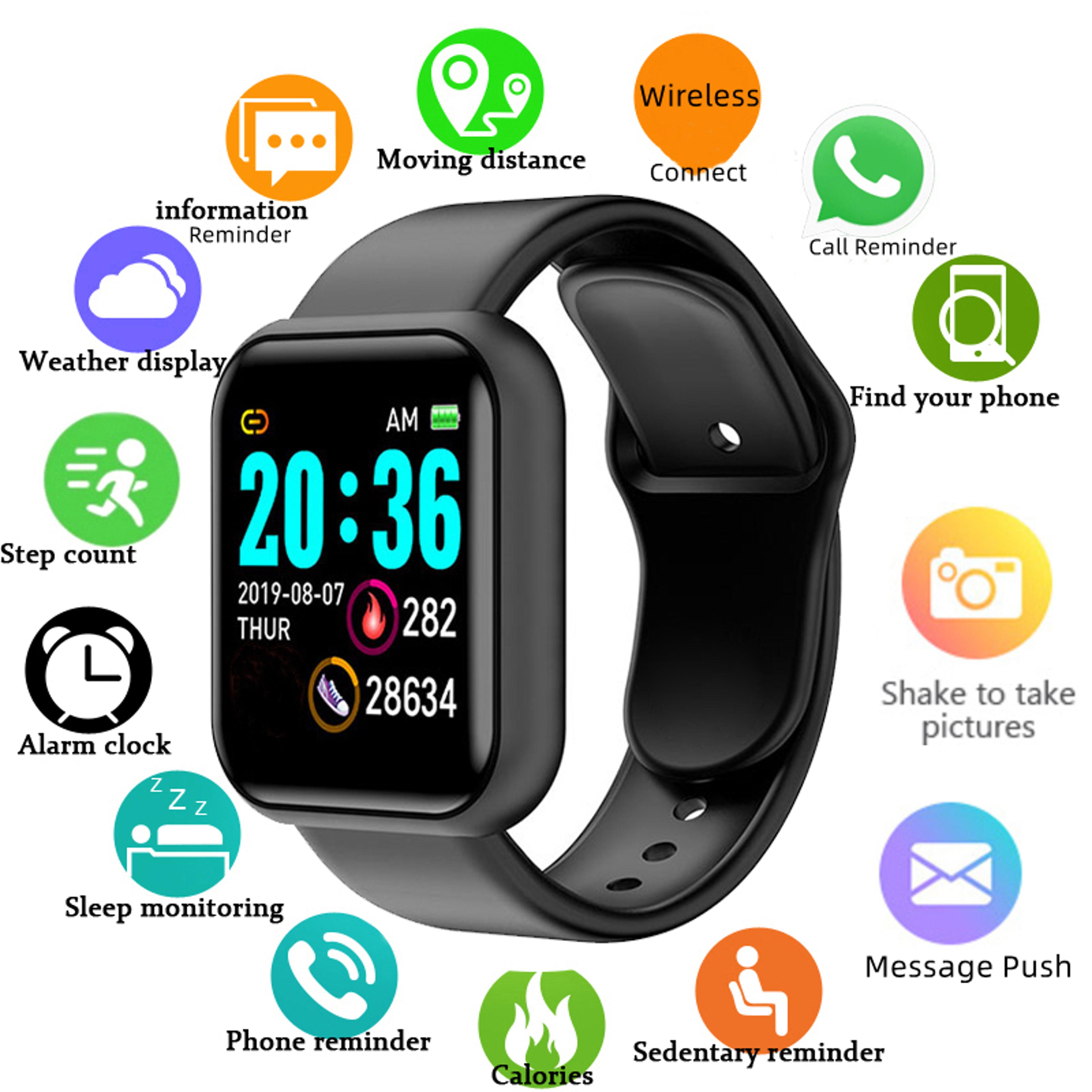 smart watch with bluetooth fitness tracker, sleep monitor & usb charging for android & ios