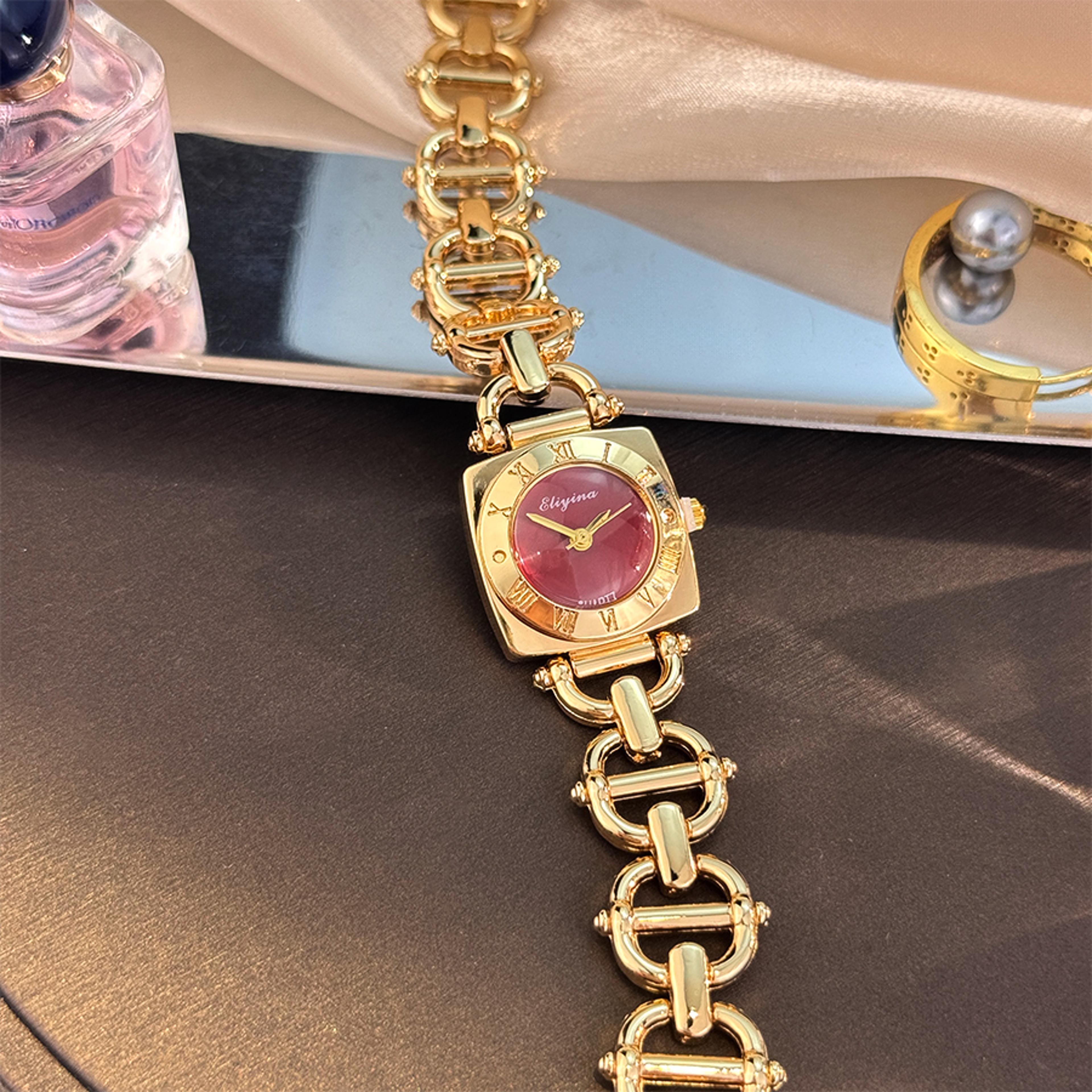 Luxury Womens Square Watch With Skeleton Dial Roman Numerals  Quartz Movement 6