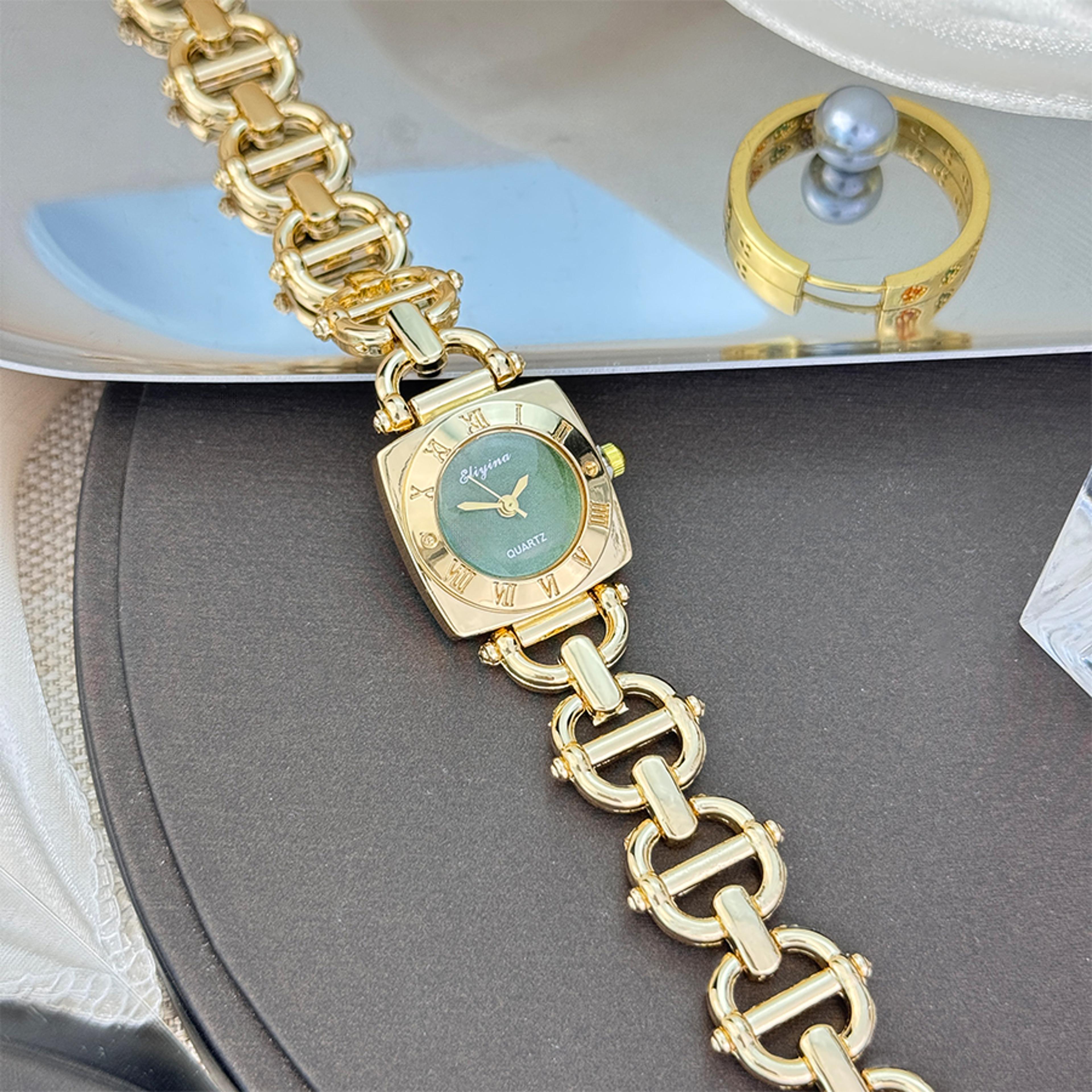 Luxury Womens Square Watch With Skeleton Dial Roman Numerals  Quartz Movement 9