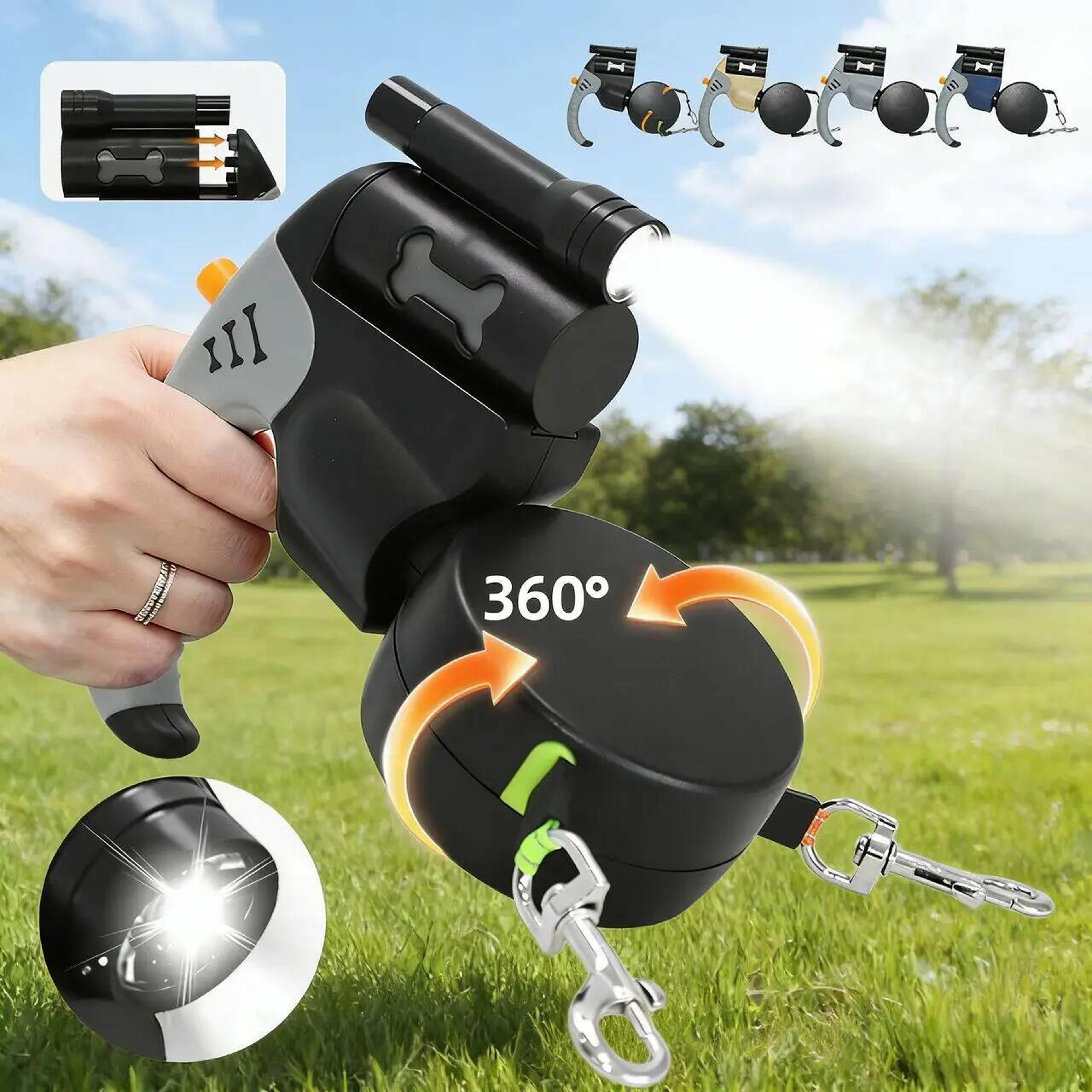 dual retractable dog leash with led flashlight for dogs tangle free dog leash